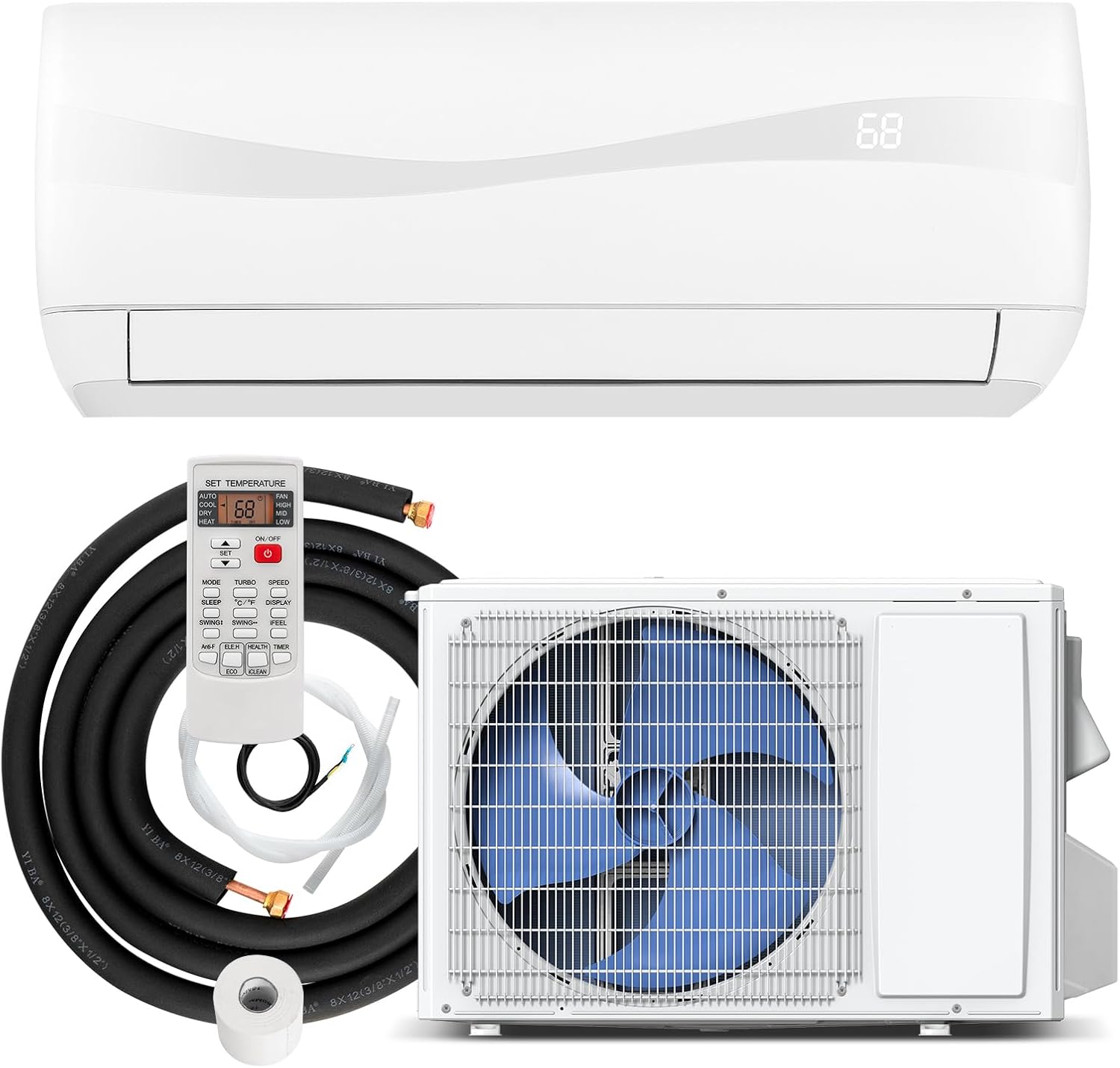 DORTALA 9000 BTU Mini Split Air Conditioner & Heater, 17 SEER2 208V-230V Pre-Charged Inverter Heat Pump System, Wall Mounted Ductless AC Unit with Control & Installation Kit