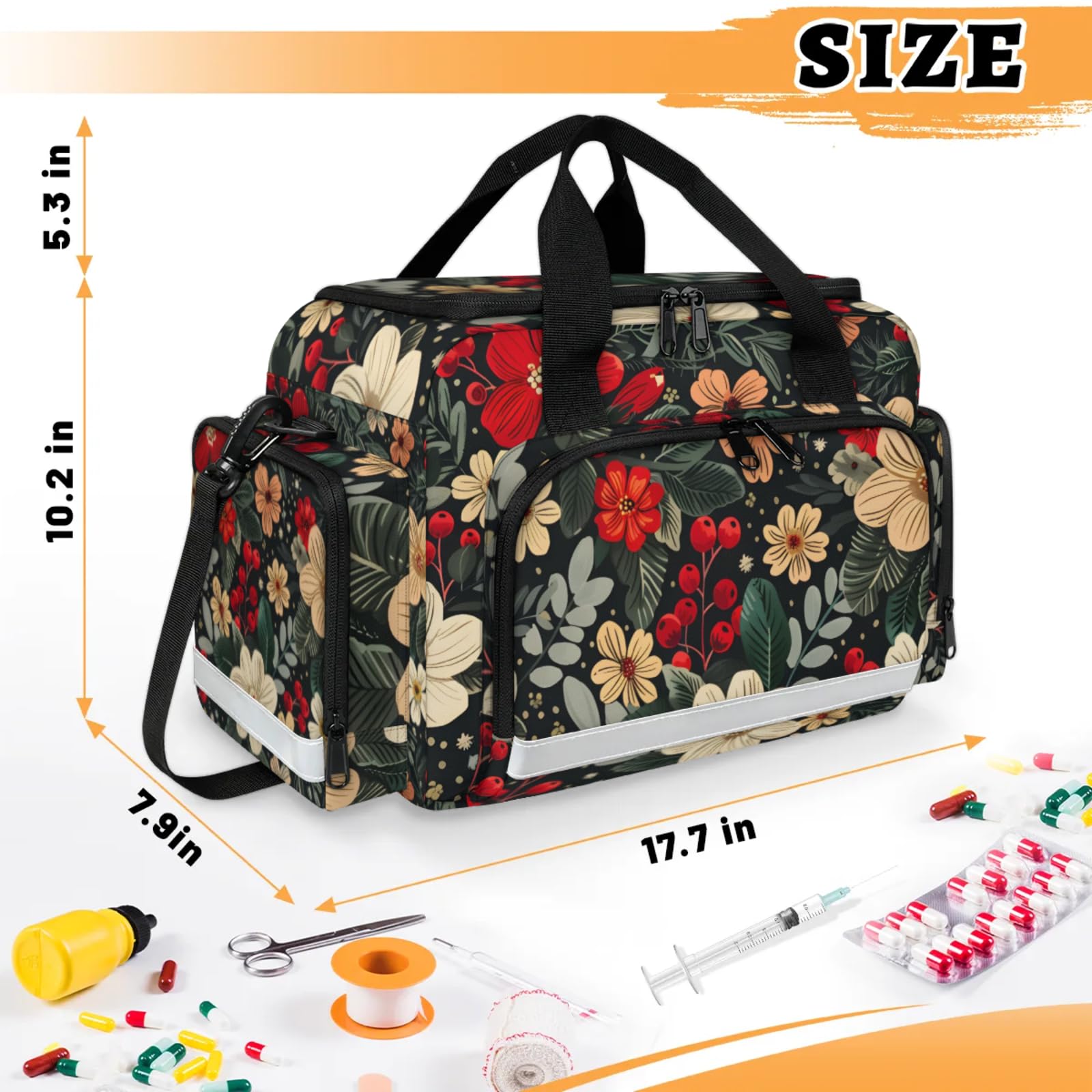 GzLeyigou First Aid Bags Empty, Watercolor Flower Emergency Bag First Aid Kit Multiple Compartment Kit Carrier On Call Trauma Bag For Paramedics Emergency Medical Supplies Kit