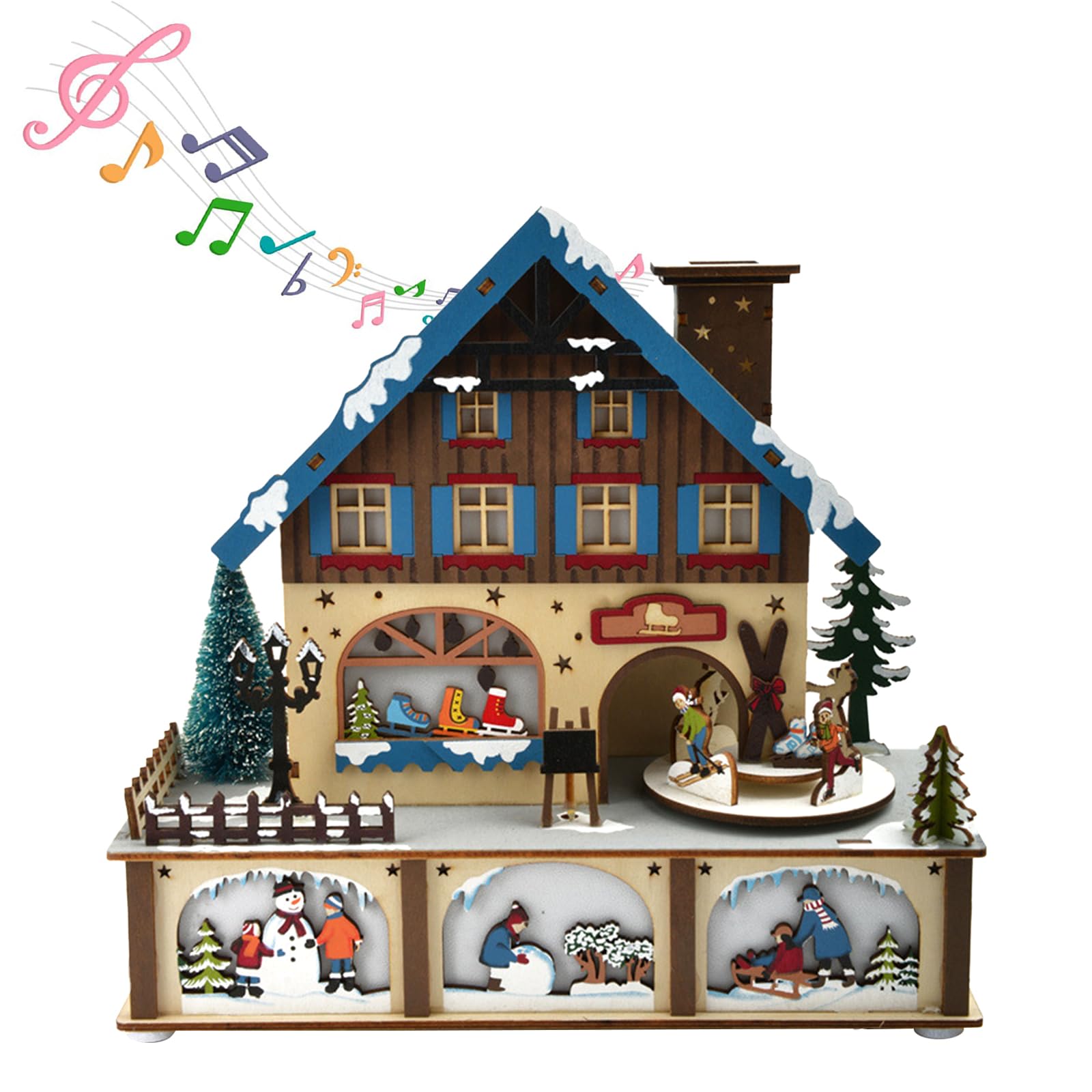 Maison de Village de Noël Lumineuse - Bâtiments Musicaux et Décorations pour Table - Décoration à Piles pour la Maison