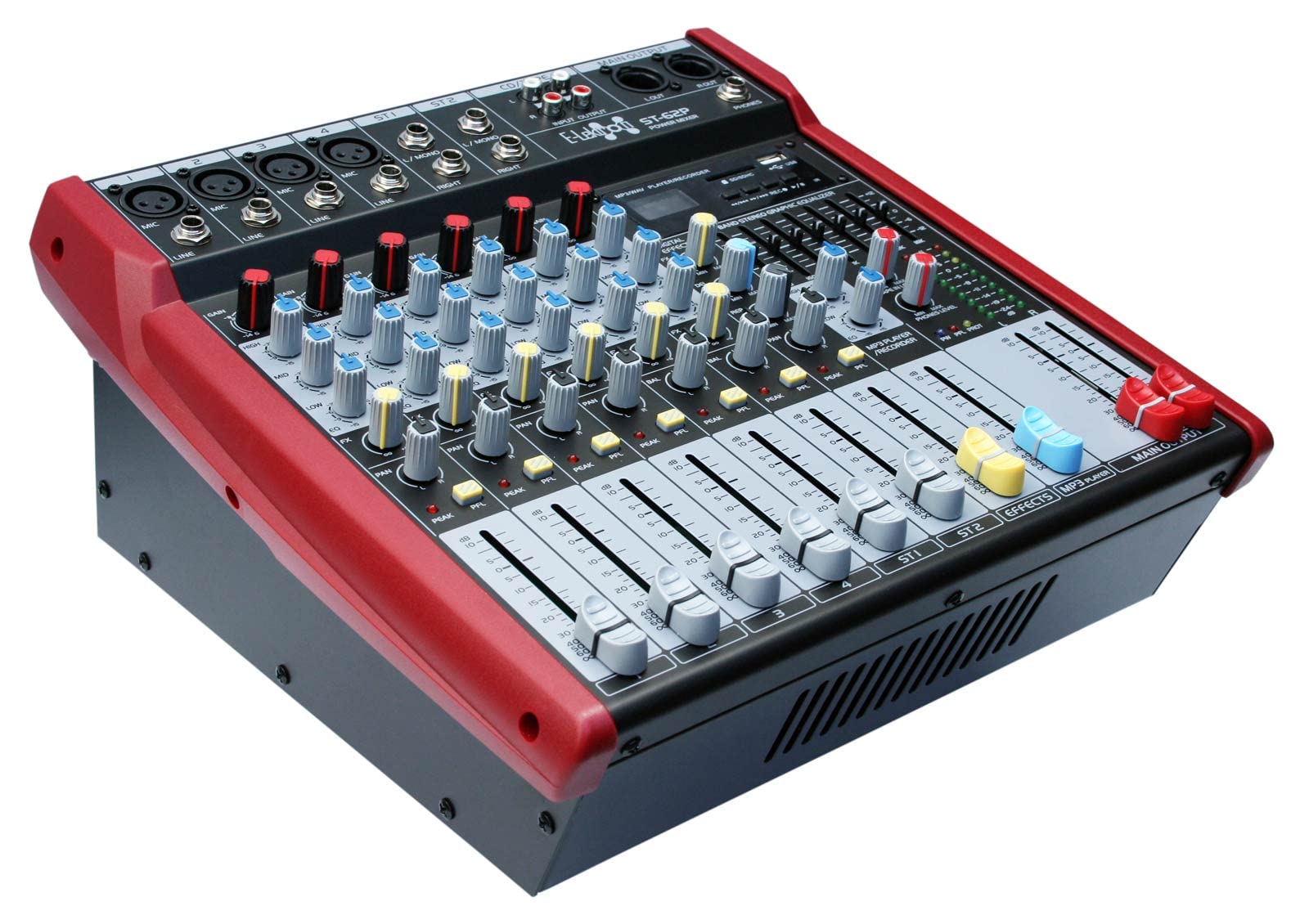 E-Lektron Live Power-Mixer 6-Kanal + Stereo - USB MP3 Bluetooth Mischpult integrierte Endstufe (ST-62P)