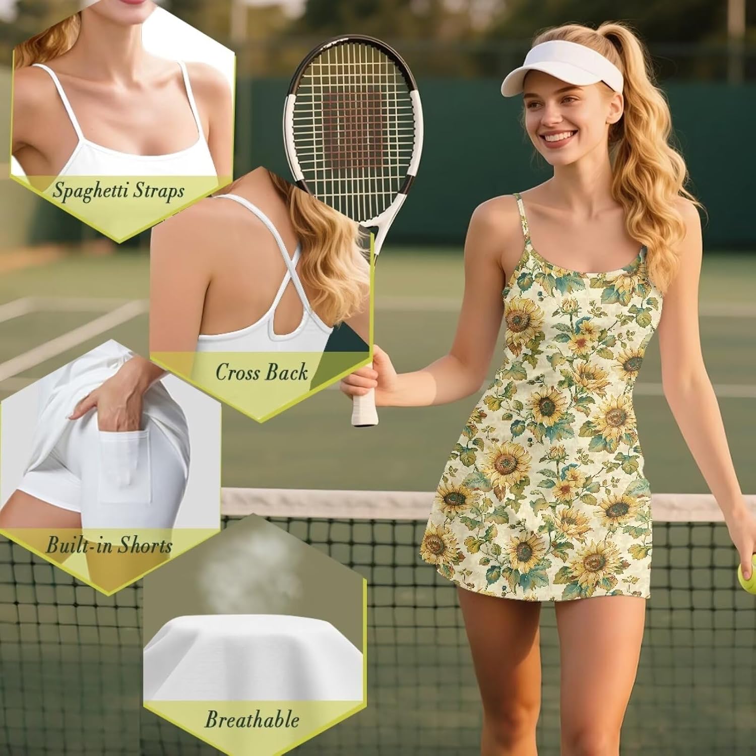 Womens Tennis Dress with Built in Shorts Sleeveless Workout Athletic Dresses Active Pickleball Golf Summer Outfits