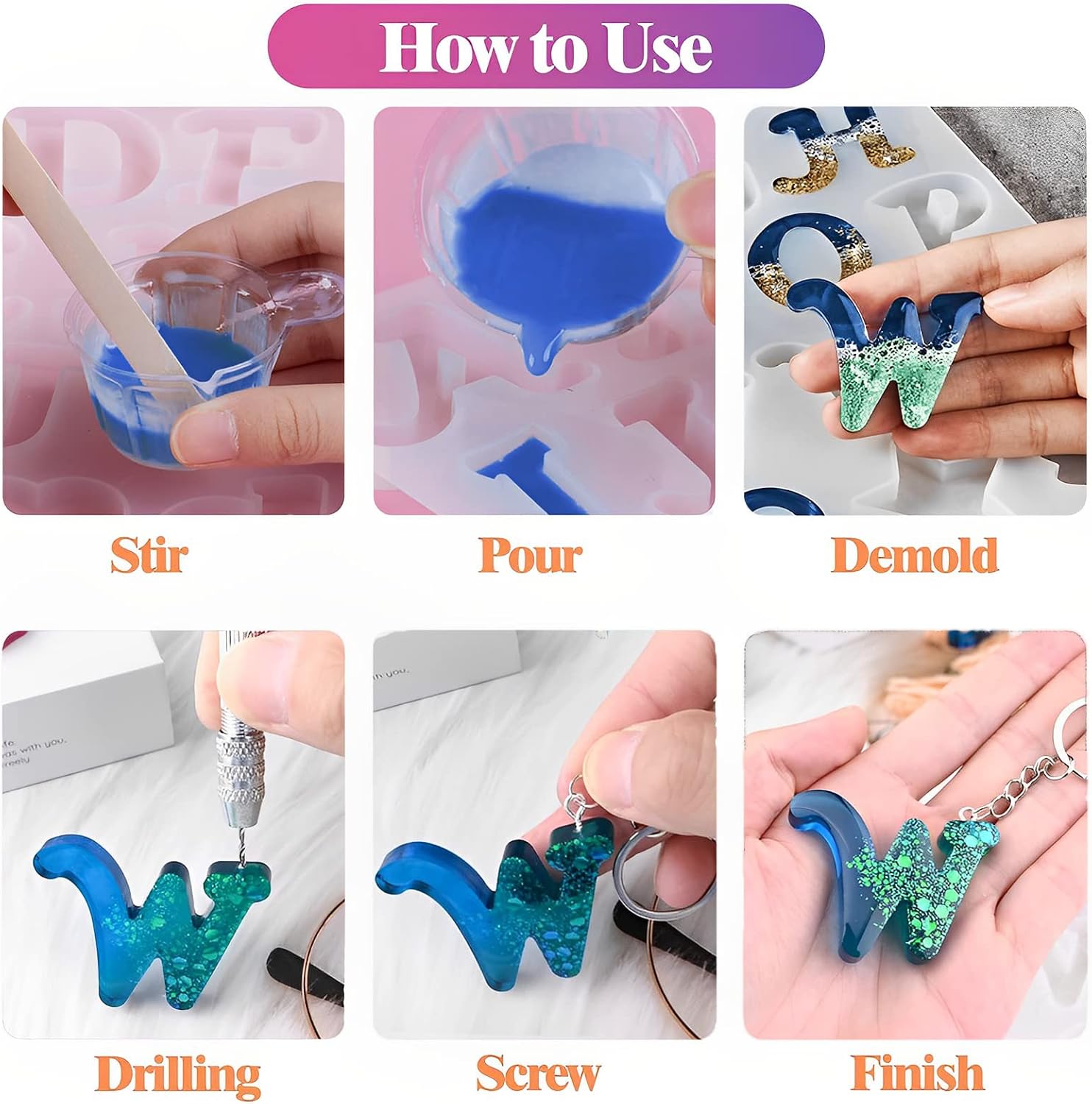 Vilihkc 167Pcs Obverse Alphabet Resin Molds Kit, Silicone Molds for Resin Casting DIY, Letter & Ornament Epoxy Molds Resin Keychain Making Set