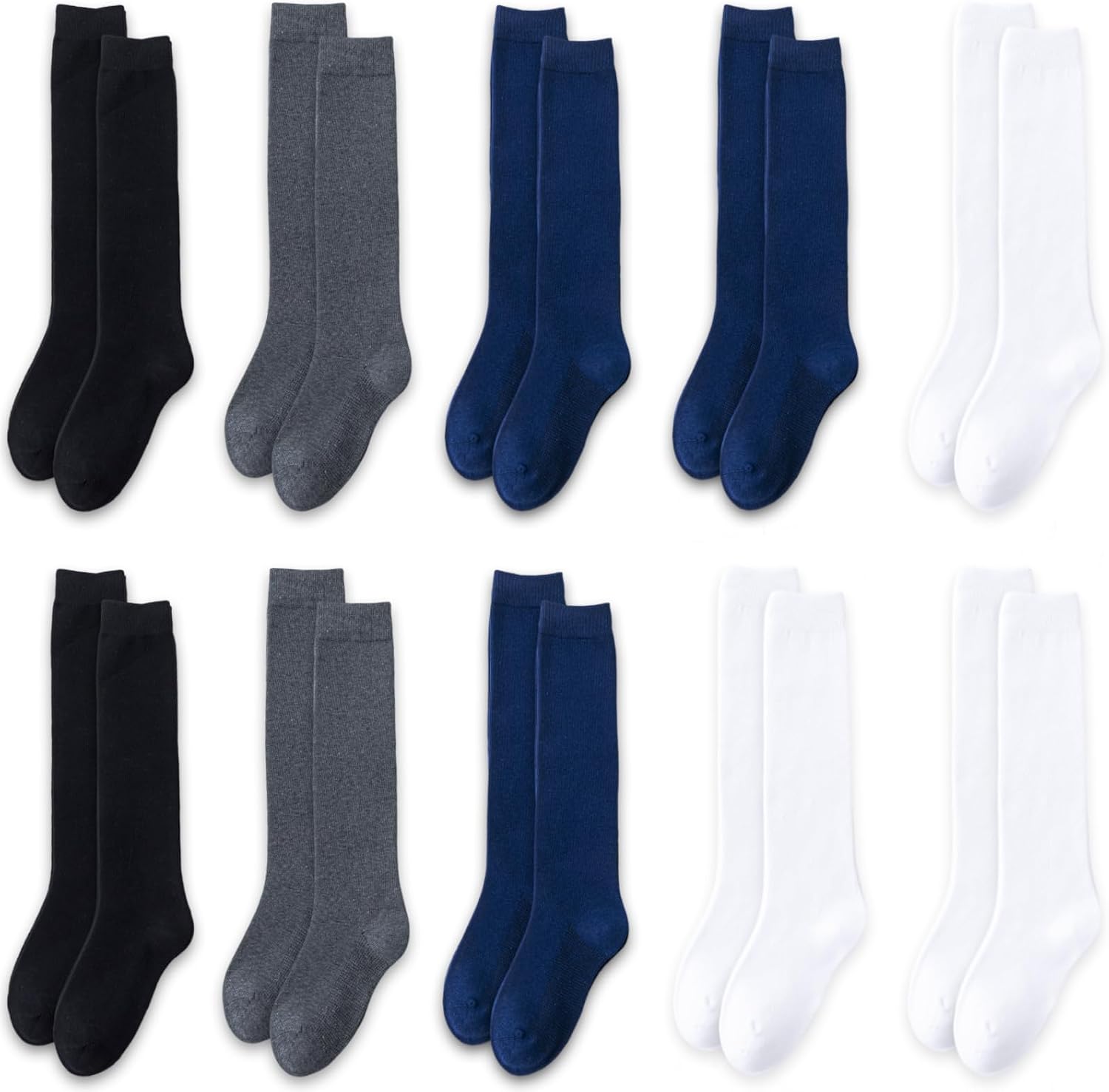 Girls Knee High Socks 10 Pairs, Seamless Cotton School Uniform Socks for Kids, Breathable Long Tube Stockings