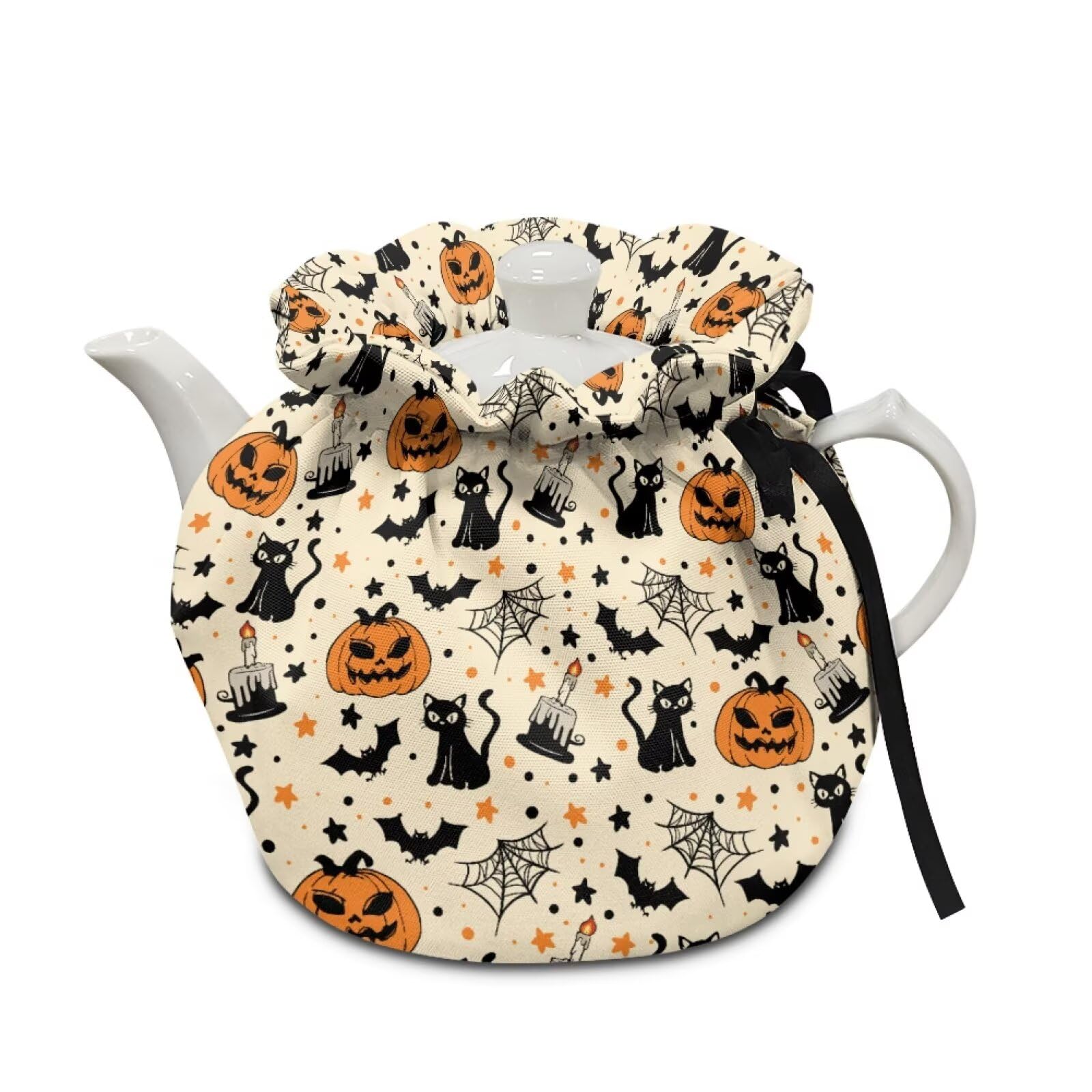 Halloween Tea Cozy for Teapot,Black Cat Pumpkin Anti Dust Insulated Breakfast Warmer Kettle Cover Keep Warm Home Kitchen Halloween Decor