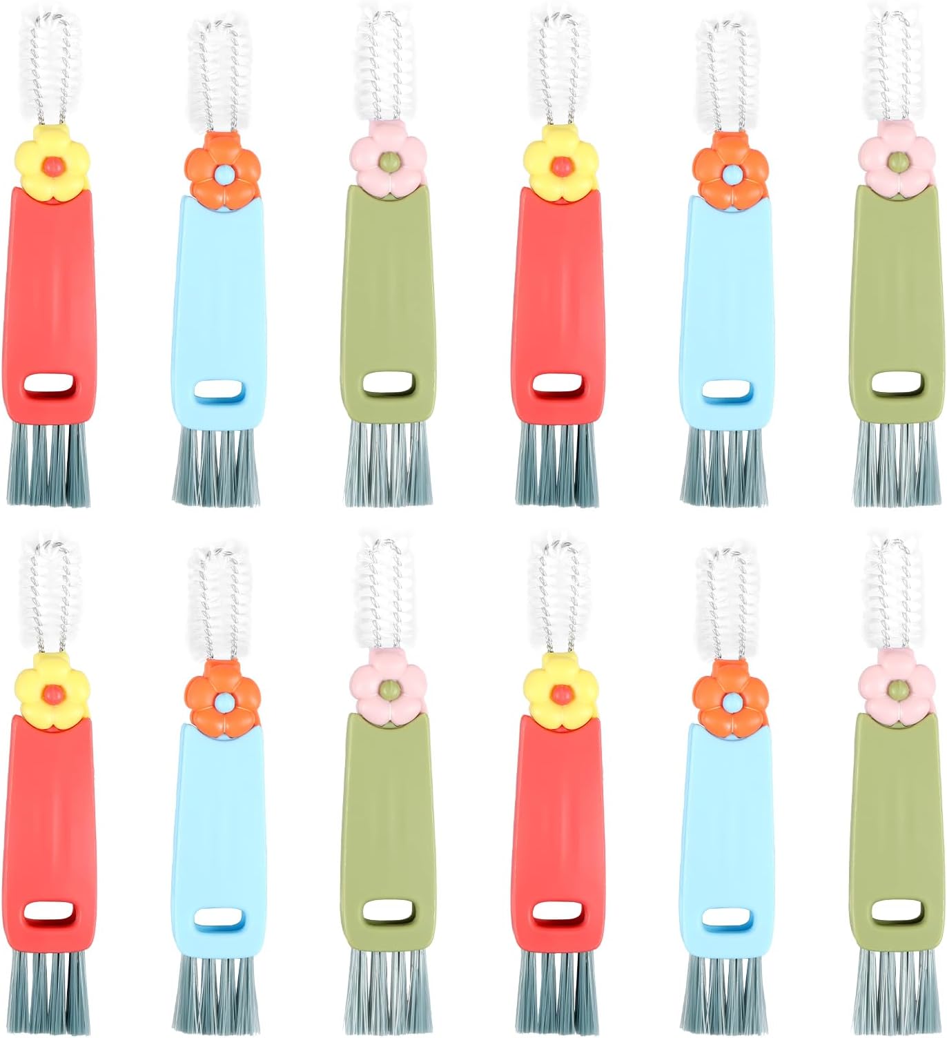 - 12 Pack 3 in 1 Cup Lid Cleaning Brush, 180° Rotatable Bottle Brush Gap Cleaner, Multifunctional Hangable Crevice Cleaning Brush for Baby Bottle, Water Bottle, Tumbler & Kitchen Mugs