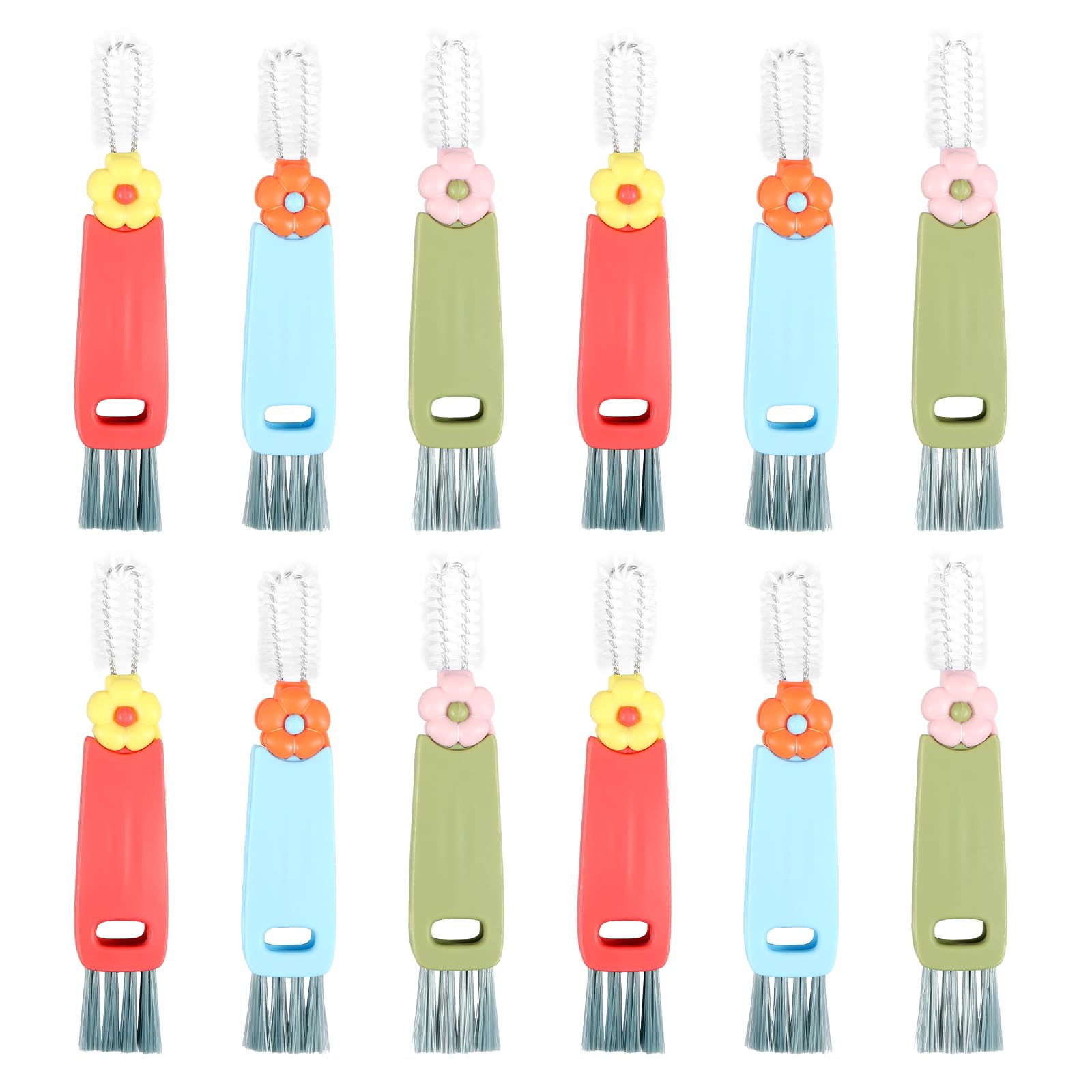 Lulobtg Color 3-In-1 Cup Lid Cleaning Brush, 12 Pcs Multifunctional Cup Lid And Bottle Crevice Cleaner Brushes Set, Portable And Versatile Bottle Gap Tight Spaces Cleaning Tools For Home Kitchen