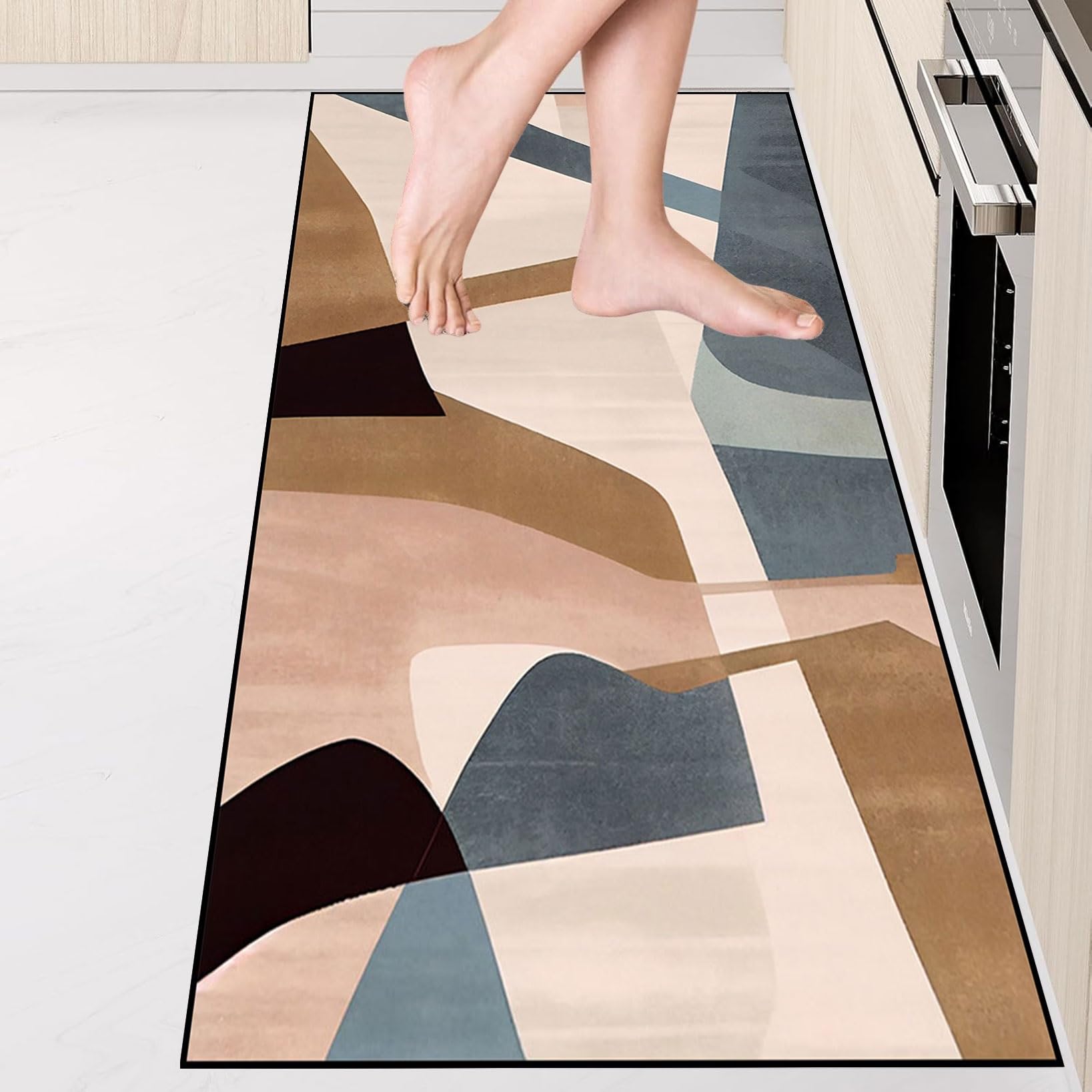 Alfombra de cocina de 50 x 150 cm en microfibra abstracta de alta densidad con base firme