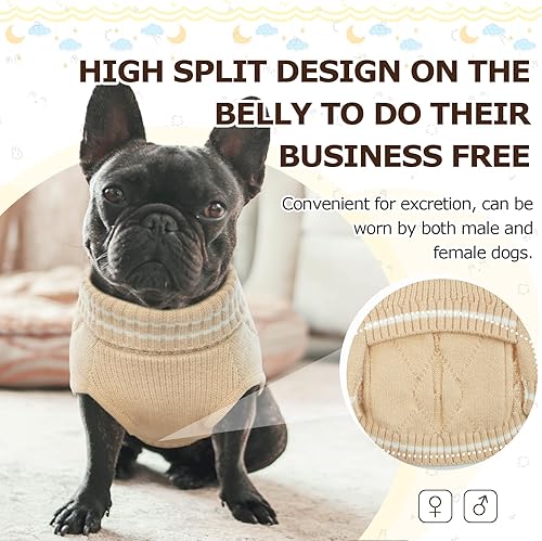 Miniatura 3 de ROZKITCH Suéter pequeño para perro, suéter de punto para clima frío para otoño e invierno, suéter de cuello alto para perro, ropa clásica gruesa y