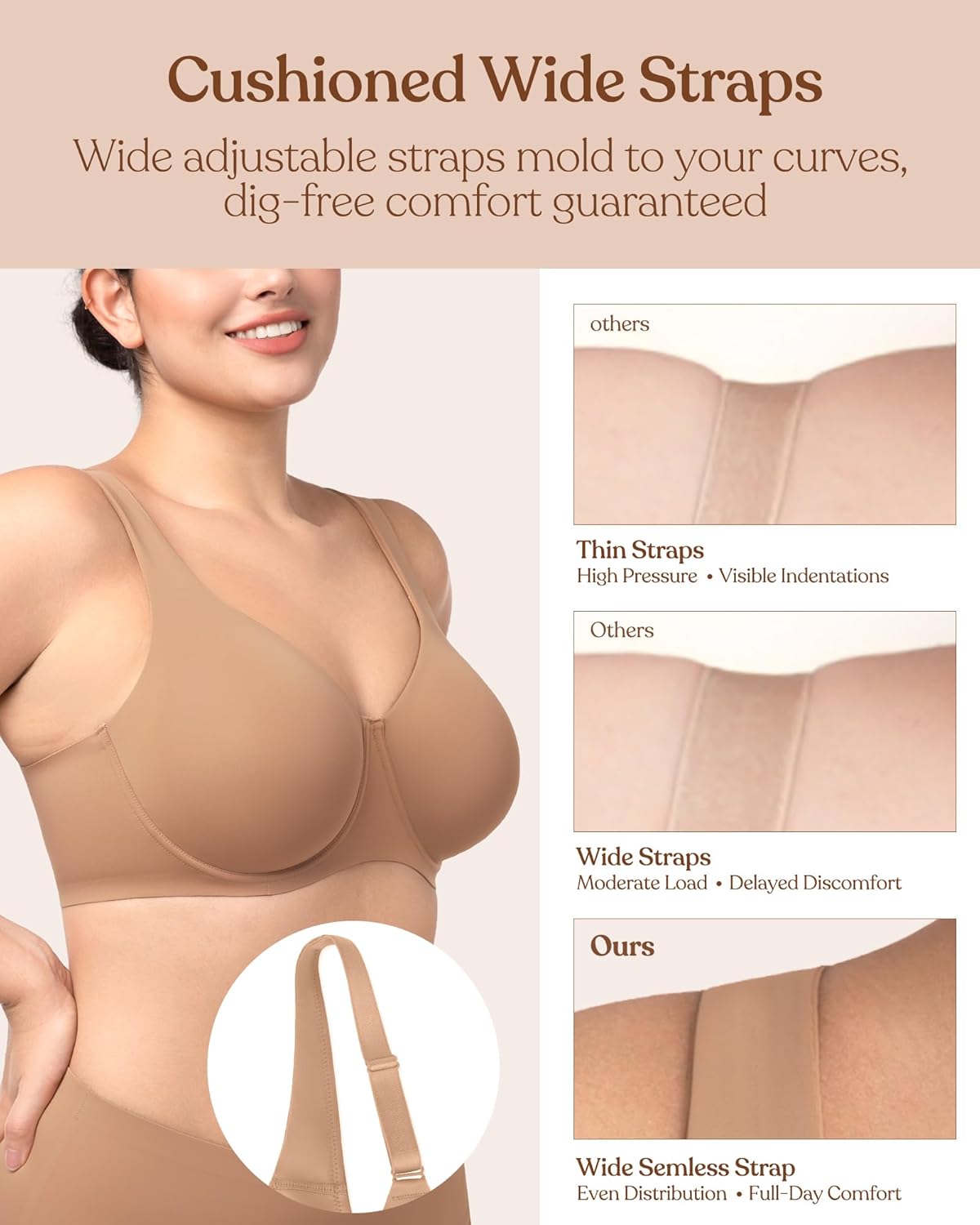 HSIA Minimizer Bras for Women Plus Size Full Coverage Unlined T Shirt Bra Seamless Underwire Cool Comfort Daily Bras Dark Beige - Image 6