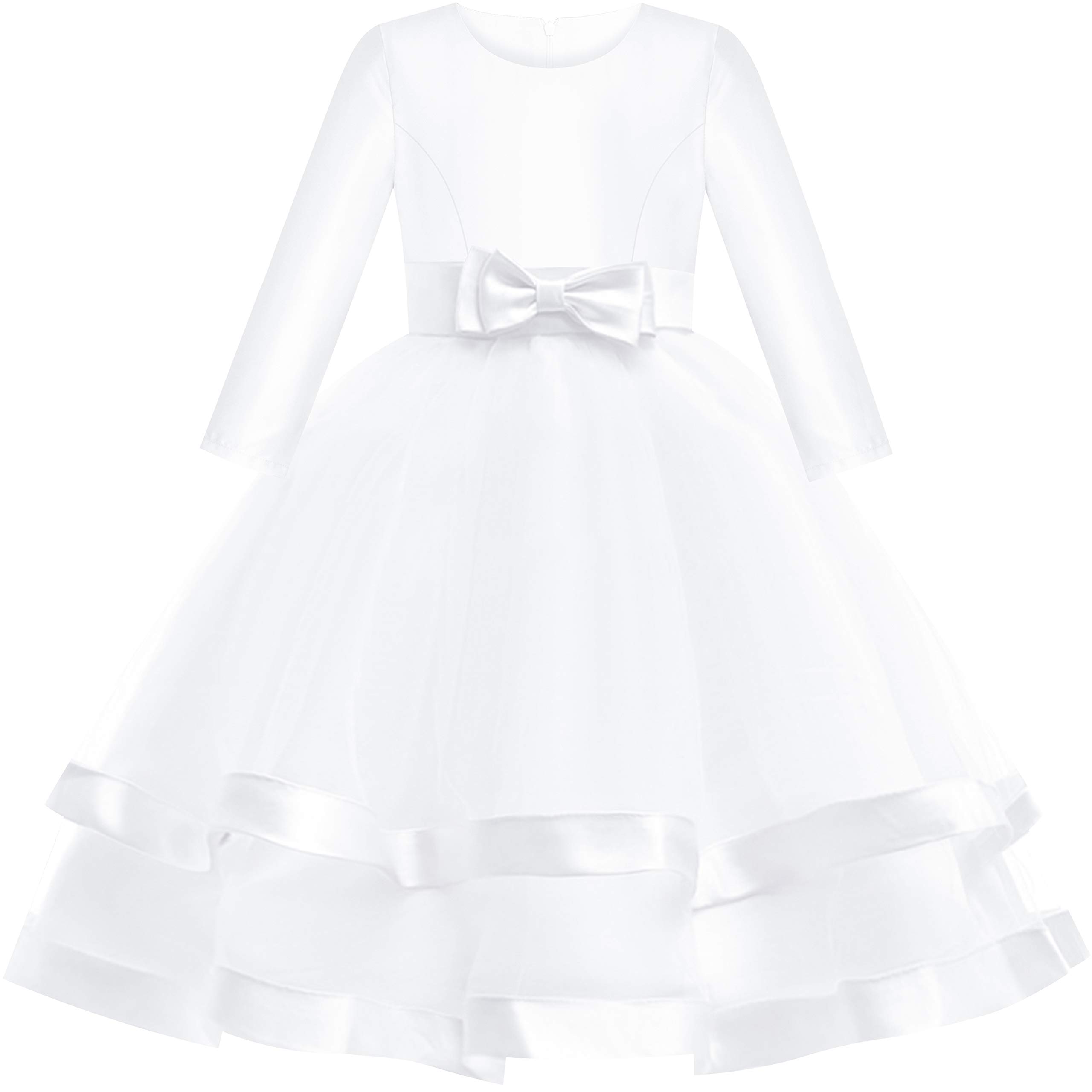 Sunny Fashion Vestito Bambina Manica Lunga Rosso Palla Toga Nozze Festa Pageant 6-12 Anni