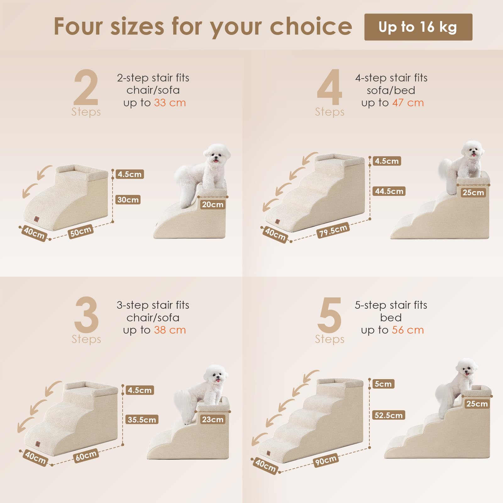 EHEYCIGA Scala per cani di piccola taglia 35.5cm, Beige