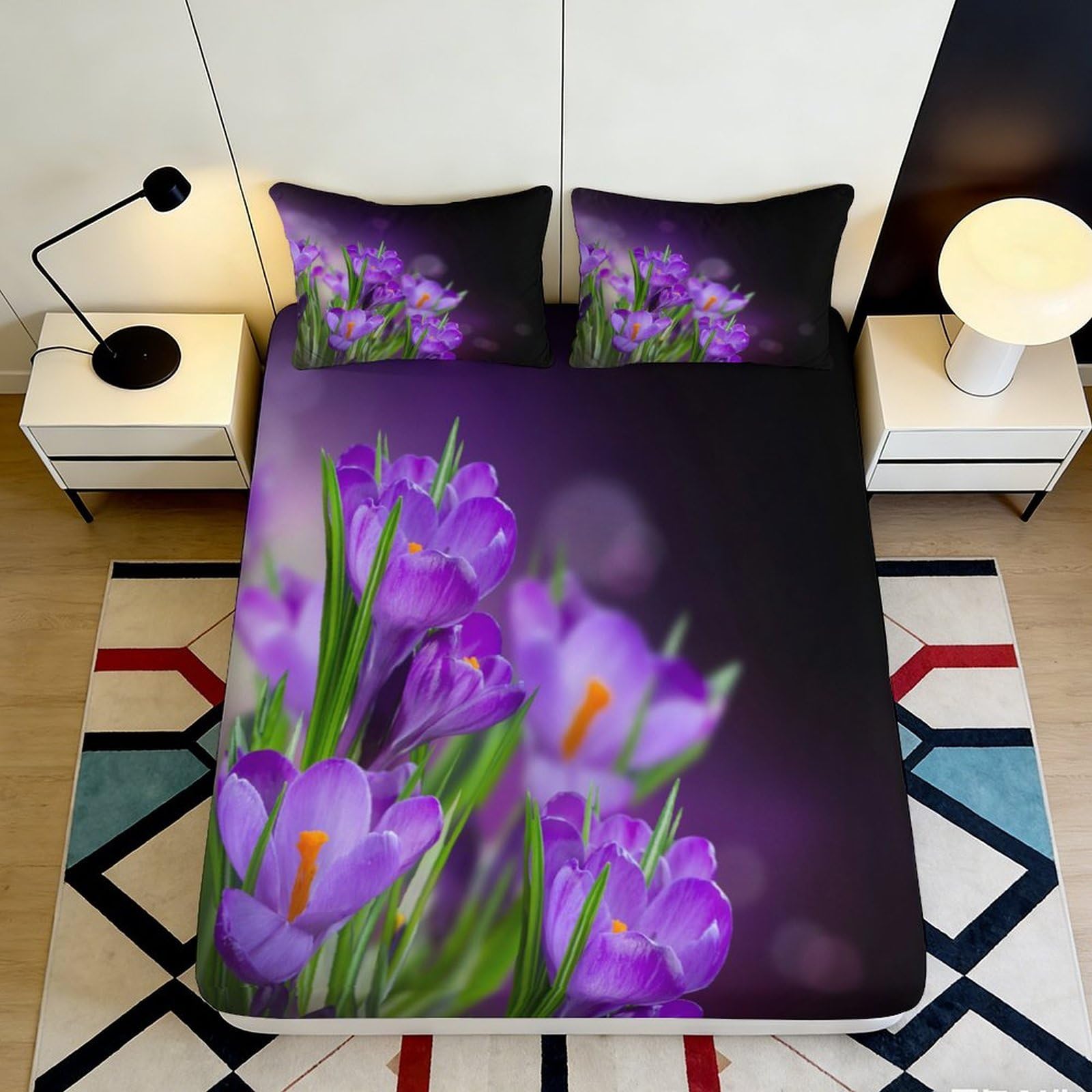Jxqhbvmg Style-9 3D Printed Iris Flower Fitted Sheet Microfiber Deep Pocket Bedroom Set Non-Slip Iris Mattress Fitted Cover Washable For Adult Youth Home 90X200x25cm