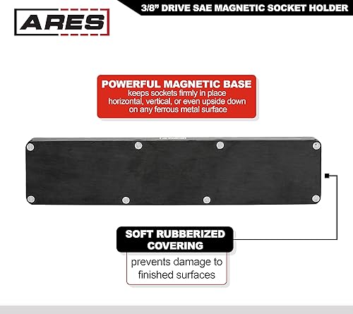 Miniatura 3 de ARES 60007-26 piezas de 38 pulgadas SAE Organizador magnético de enchufes - VERDE - Capacidad para 13 enchufes estándar (poco profundos) y 13