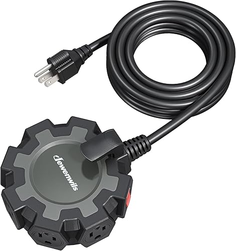 Miniatura 8 de DEWENWILS Regleta de alimentación industrial con 6 tomas, cable de extensión multifacético de 15 pies, certificado UL, SJTW 14/3C, cable de