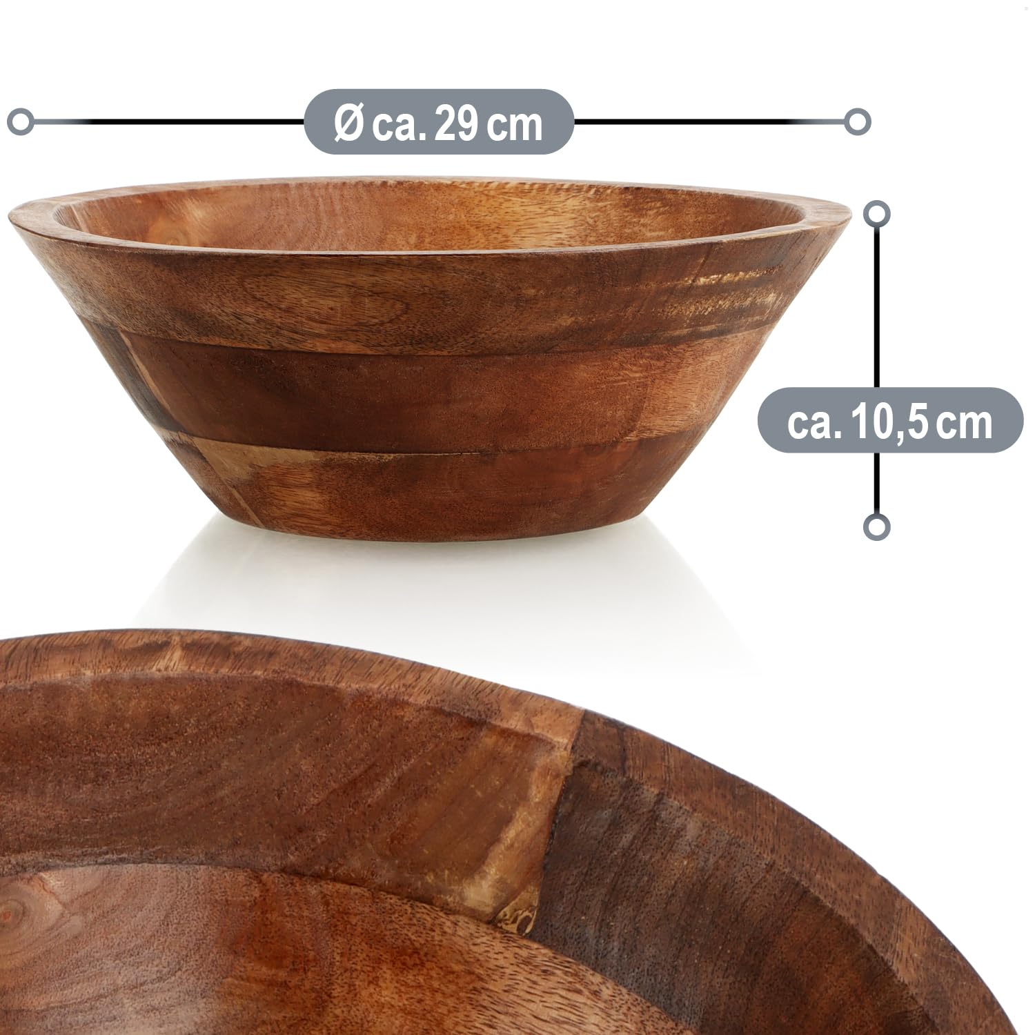 com-four® Bol décoratif en Bois d'acacia - Bol à Fruits Moderne - Bol à Snack Rustique Ø 29 cm - Bol de Service de Forme Conique - Décoration d'intérieur Naturelle en Bois - Saladier