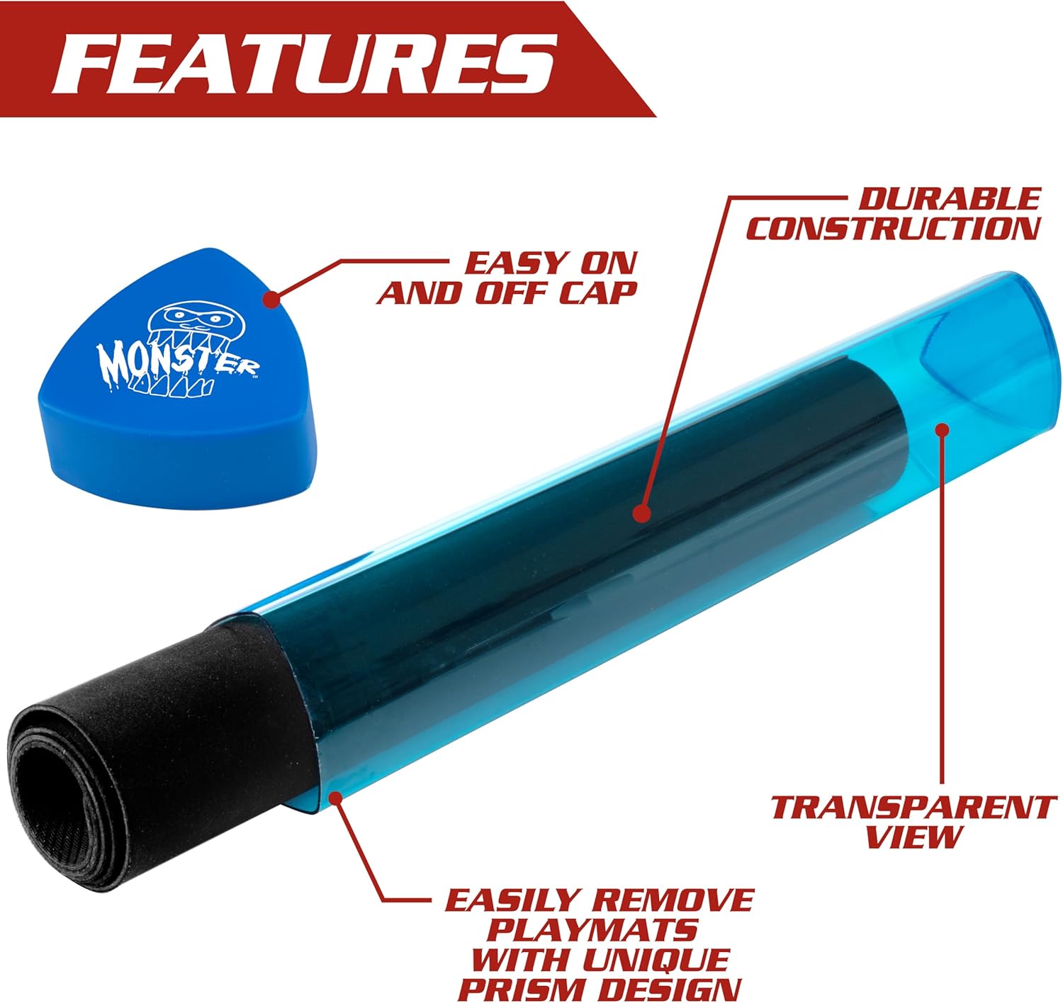 The Original Monster Prism Playmat Tube (Blue) - Easy in and Out Case Design, Holder Won't Roll Off Surfaces - TCG Game Mat Storage Compatible with Pokémon, Yu-Gi-Oh!, MTG, Magic: The Gathering, RPG