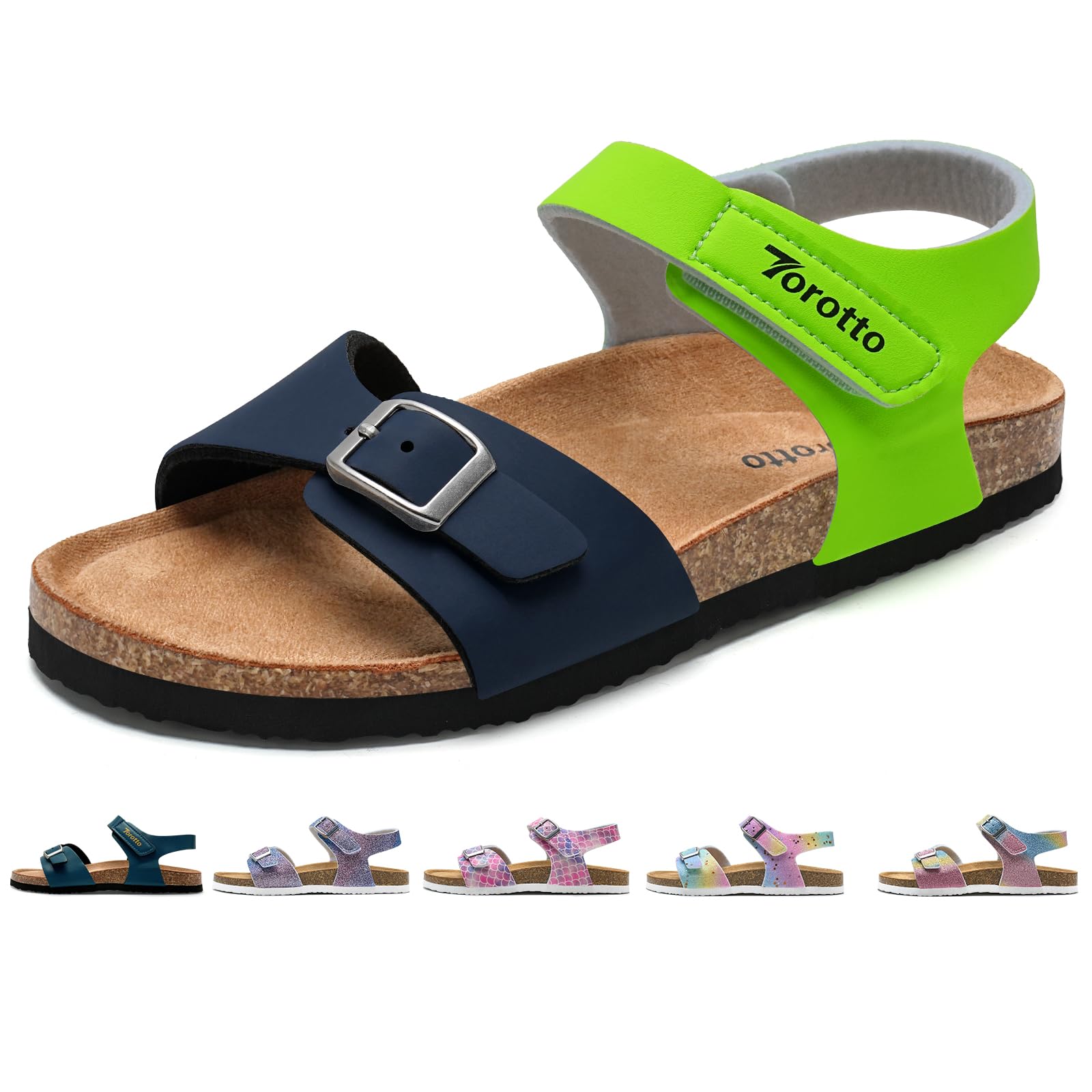 Torotto Sandalen Mädchen Jungen Mit Kork Sandals Kinder Pantoffeln Riemen Verstellbare Schnalle Rutschfeste Mit Klettverschluss Sandaletten für Drinnen und Draußen