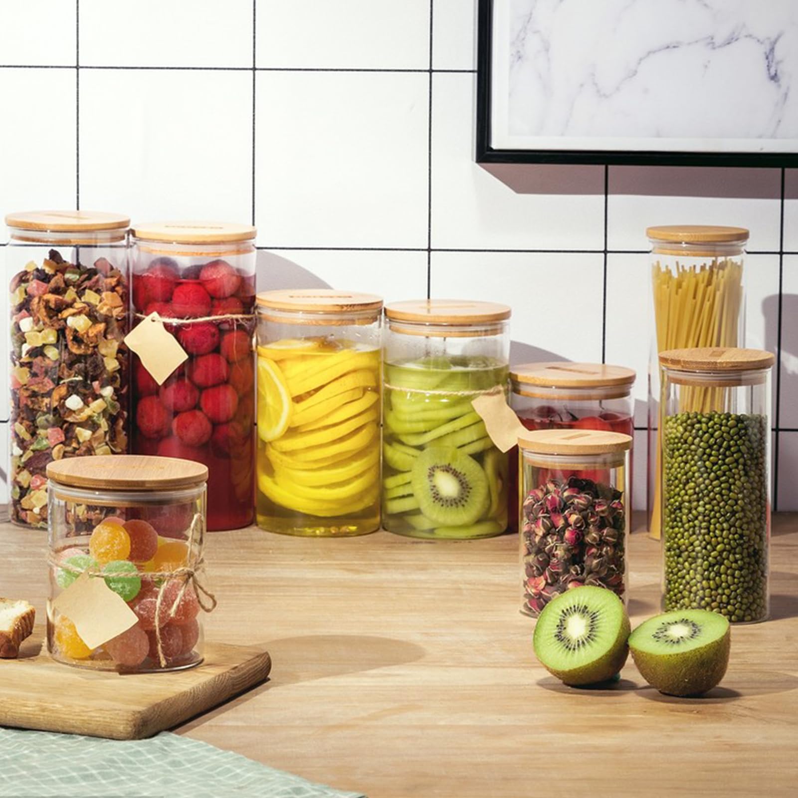 Coperchi In Bambù Per Barattoli Coperchi Bambù 8cm 6 Coperchi In Legno Per Barattoli Con Guarnizione In Silicone - Diametro 8cm, Per Conservazione Alimenti, In Pino O Bambù Riutilizzabile Lavabile Coperchi Legno