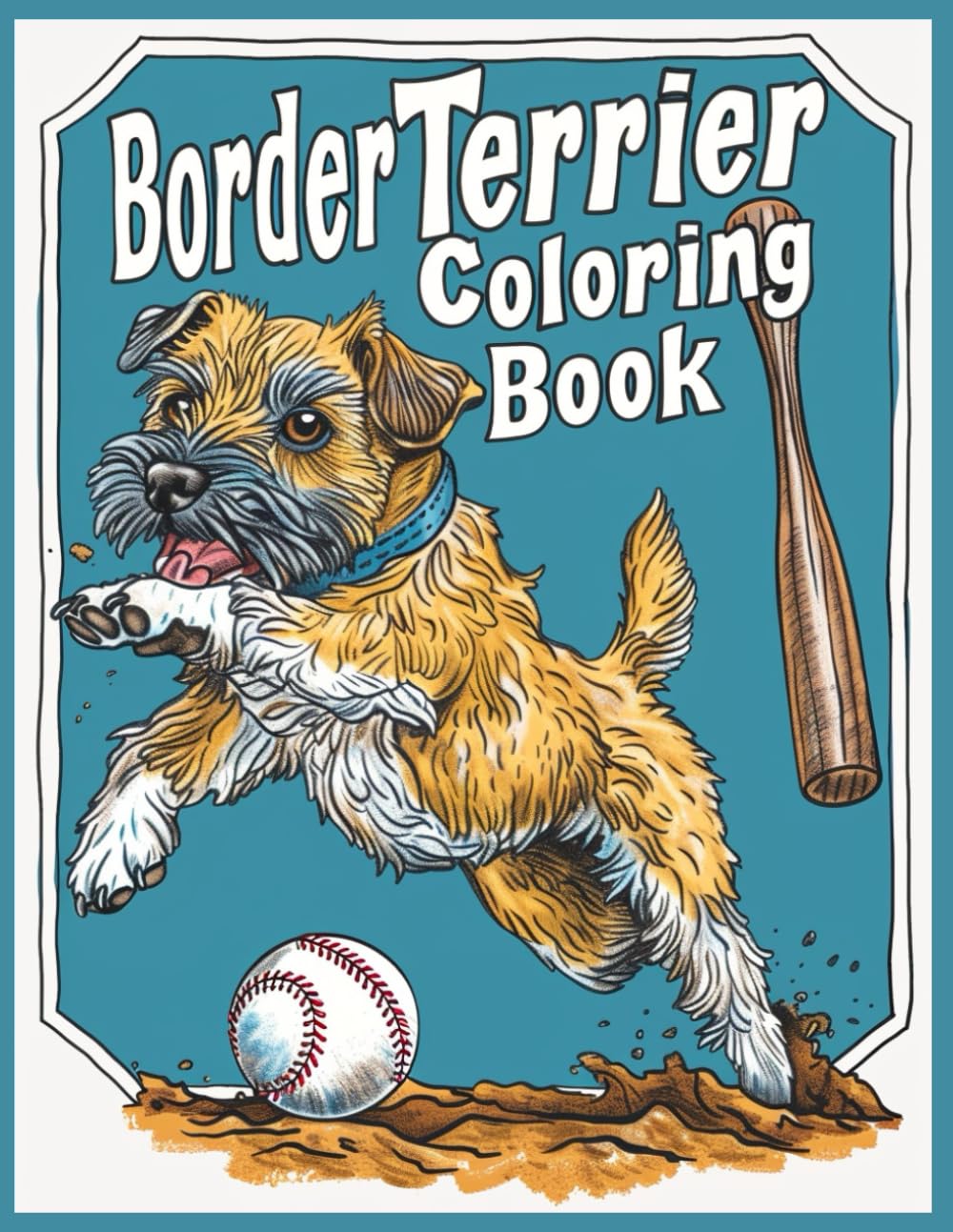 Border Terrier Dog Coloring Book: Border Terriers Playing Baseball Coloring Pages for Stress Relief