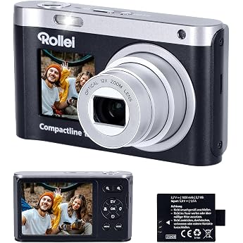Rollei Compactline 12X Digital Camera 64MP 4K Photo Camera 12X Optical Zoom Vlogging Camera with Dual Display Portable Compact Camera Teens Beginners Digital Camera Camera Digicam