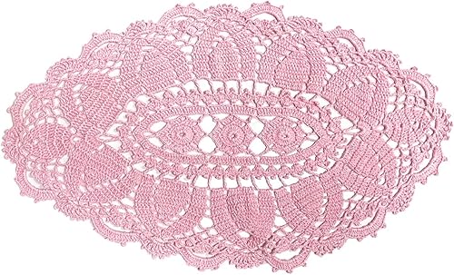 BIBITIME Manteles individuales de encaje, ovalados, redondos, hechos a mano, de ganchillo, para tapetes de cocina (rosa, 1 unidad, 11.8 x 22