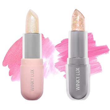 Winky Lux Unicorn & Confetti Glimmer Balm Duo Hydrating pH Lip Balms with Color Changing Pink Tint, Subtle Sparkle, Vanilla Scent, Vegan & Cruelty-Free