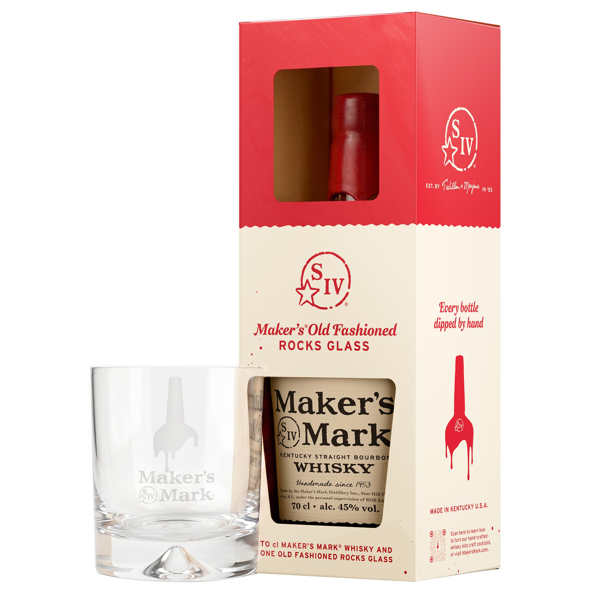 Maker's Mark Kentucky Straight Bourbon Whisky -Limited edtion Glass pack - Perfect in an Old Fashioned - 45% ABV - 70cl