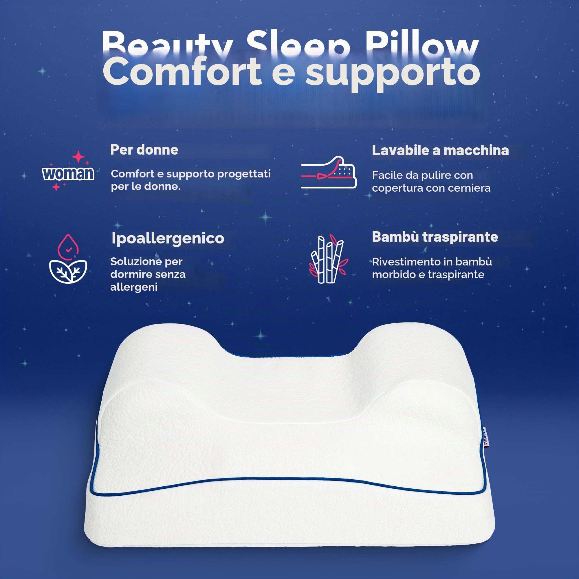 Cuscino Contro le Rughe | Anti Acne | Guanciale Ortopedico Antietà | Posizione Corretta del Collo e Della Schiena | Premium Memory Foam | con Copertura Extra in Bambù