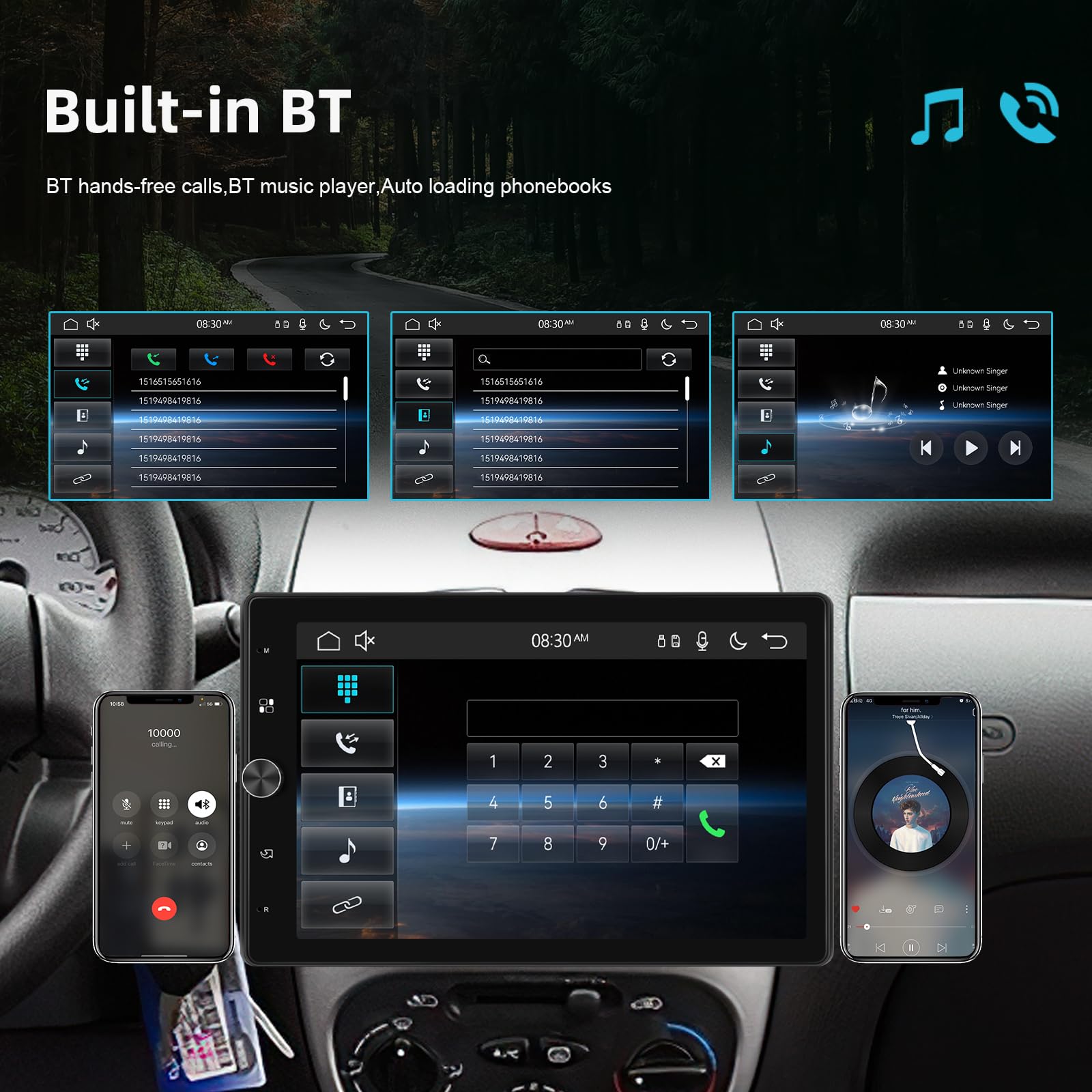 SIXWIN Radio Coche Bluetooth con Carplay et Android Auto, Autoradio 1 DIN con 10.4''Pantalla Táctil Reproductor Multimedia con FM/USB/SD Enlace Espejo+Cámara Visión Trasera