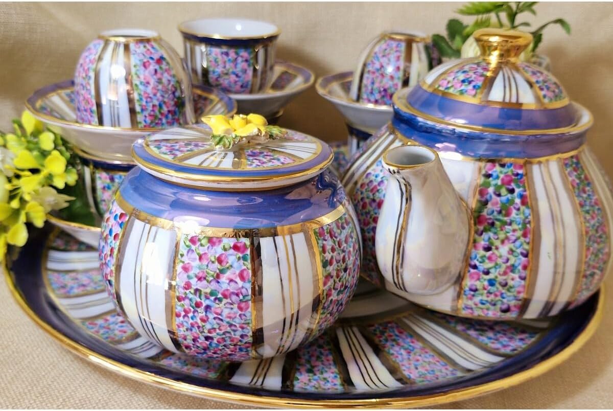SODEF Turkish Coffee Set Mirra Set 6 Person 12+ Pieces Porcelain Multicolor Modern Style 8.4 fl oz Cups for Traditional Serving - Multicolor, One Size