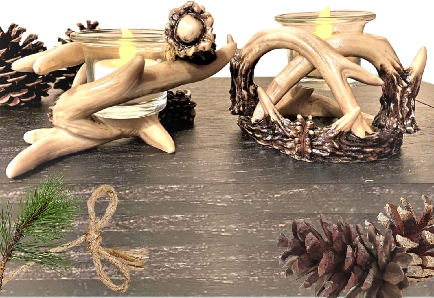 BestGiftEver Rustic Antler Candle Holders - Set of 2 Votive Candle Holders for Cabin Style Decor, Wildlife Decor Accents, Lodge-Inspired Figurines, and Rustic Home Decor with Antler-Themed Design