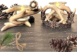 BestGiftEver Rustic Antler Candle Holders - Set of 2 Votive Candle Holders for Cabin Style Decor, Wildlife Decor Accents, Lodge-Inspired Figurines, and Rustic Home Decor with Antler-Themed Design