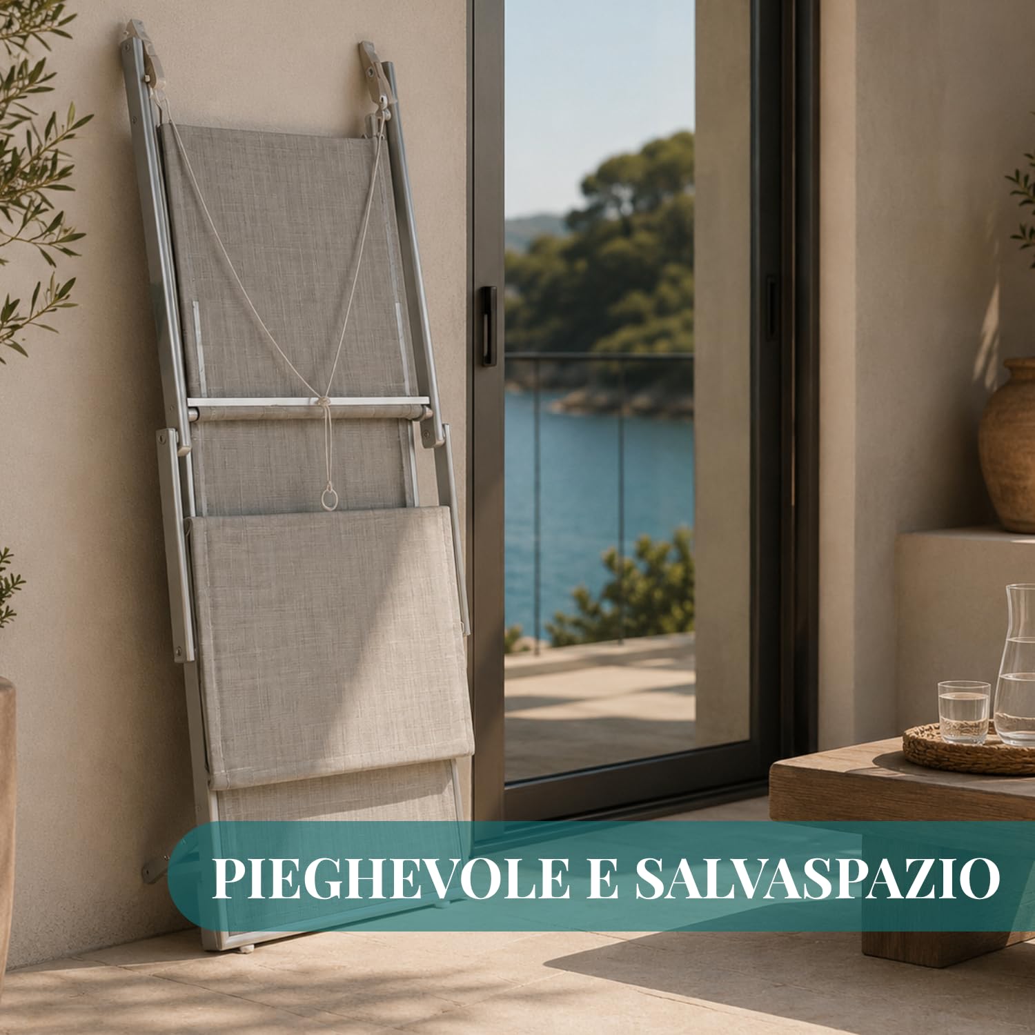 PALUPLUS Lettino Prendisole Professionale in Alluminio, Misura 186x61x40 cm, Tessuto Textilene, con Tetto Parasole e Schienale Regolabile, per Spiaggia, Lido, Piscina, Portata 150Kg -8441F (Grigio)