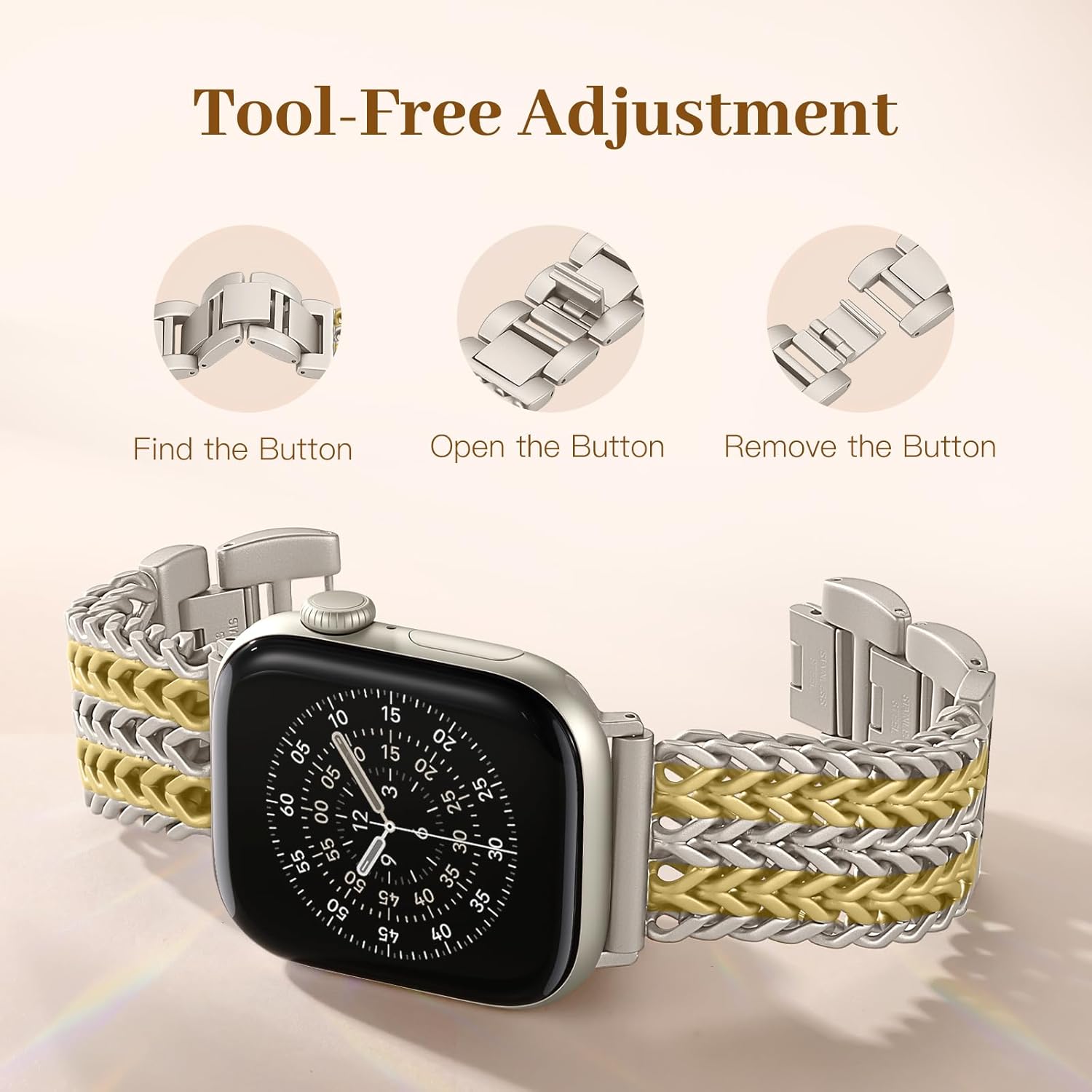 Metal Band Compatible with Apple Watch Bands for Women 40mm 41mm 42mm 38mm 44mm 45mm 46mm 49mm, Dressy Stainless Steel Link Bracelet, Designer Strap for iWatch Series 11/SE/10/9/8/7/6/5/4/3/2/1/Ultra - Image 7