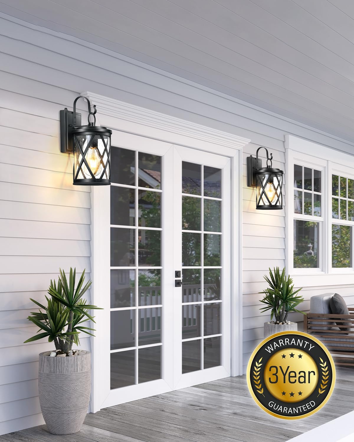 VIANIS Porch Lights Outdoor, Black Outdoor Lights for House Dusk to Dawn, 2 Pack Exterior Lighting Fixtures, Waterproof Outdoor Light Fixture Lantern for House, Garage, Entryway, Anti-Rust, Aluminum