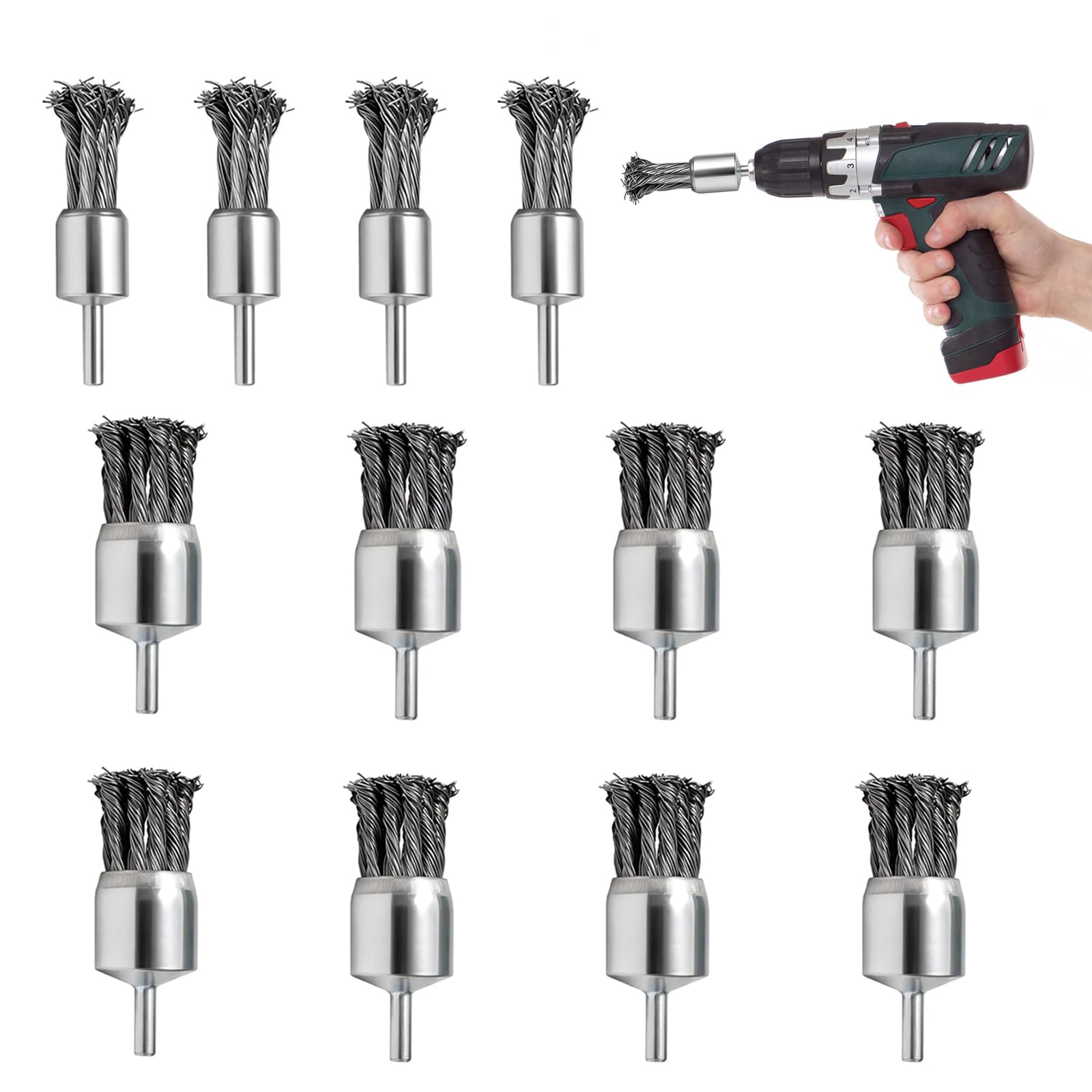 Set di 12 spazzole metalliche per trapano spazzole metalliche per trapano (6 mm connettore) 3 misure assortite di spazzole per trapano per lucidare, levigare, rimuovere sporchezza, 20 mm, 25 mm, 30 mm