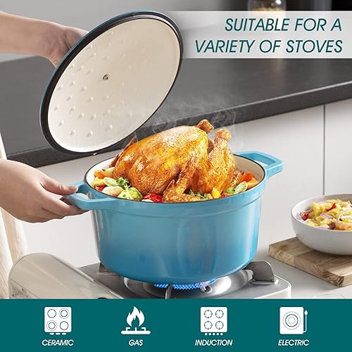 Miniatura 3 de vancasso Horno holandés de hierro fundido esmaltado, olla holandesa de 7.5 cuartos de galón con tapa, horno holandés redondo esmaltado para hornear