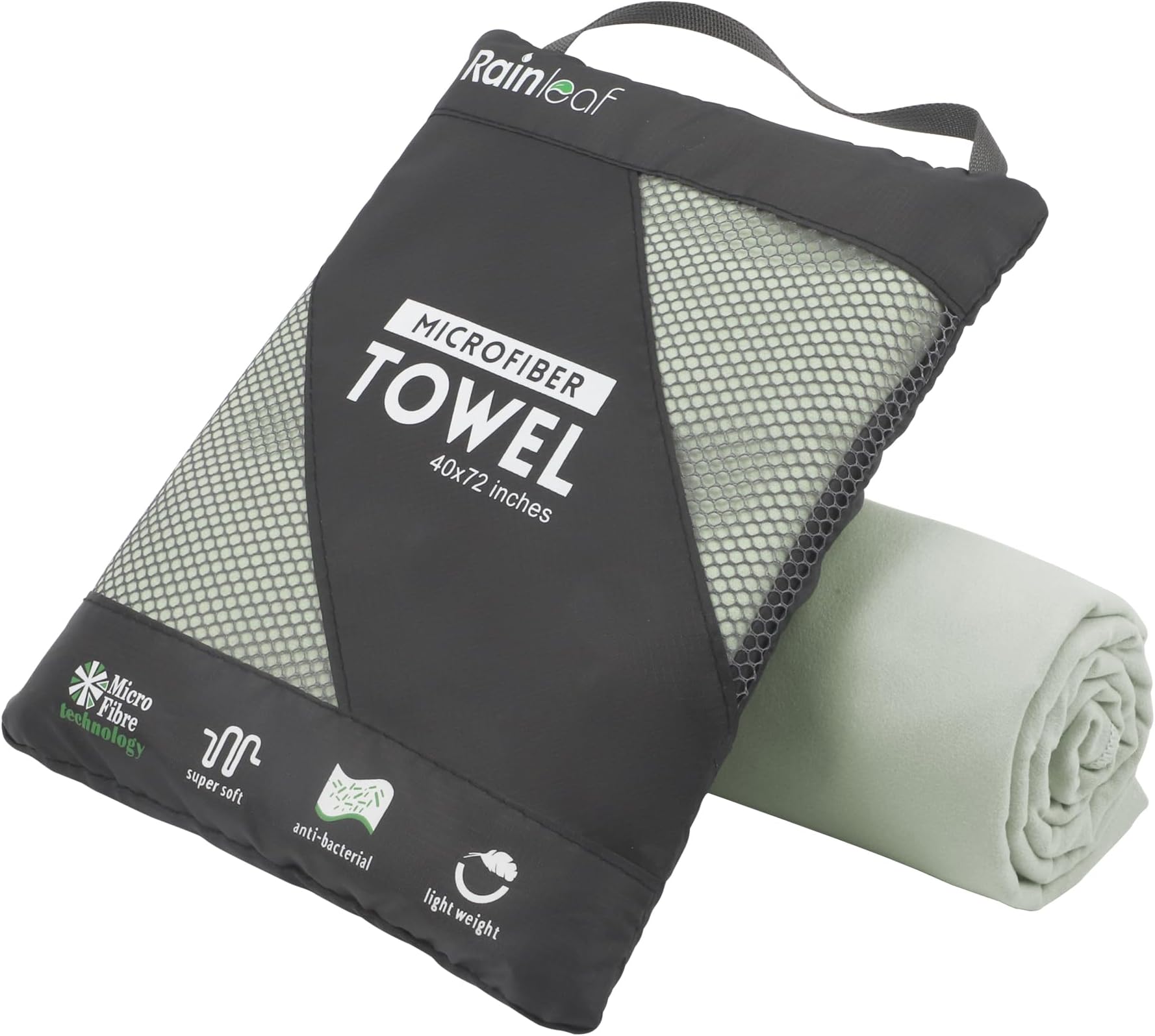 Microfiber Towel by Rainleaf Perfect Sports & Travel Towel Fast Drying - Antibacterial - Super Absorbent - Ultra Compact Ideal for Camping Backpacking, Gym, Beach, Swimming,