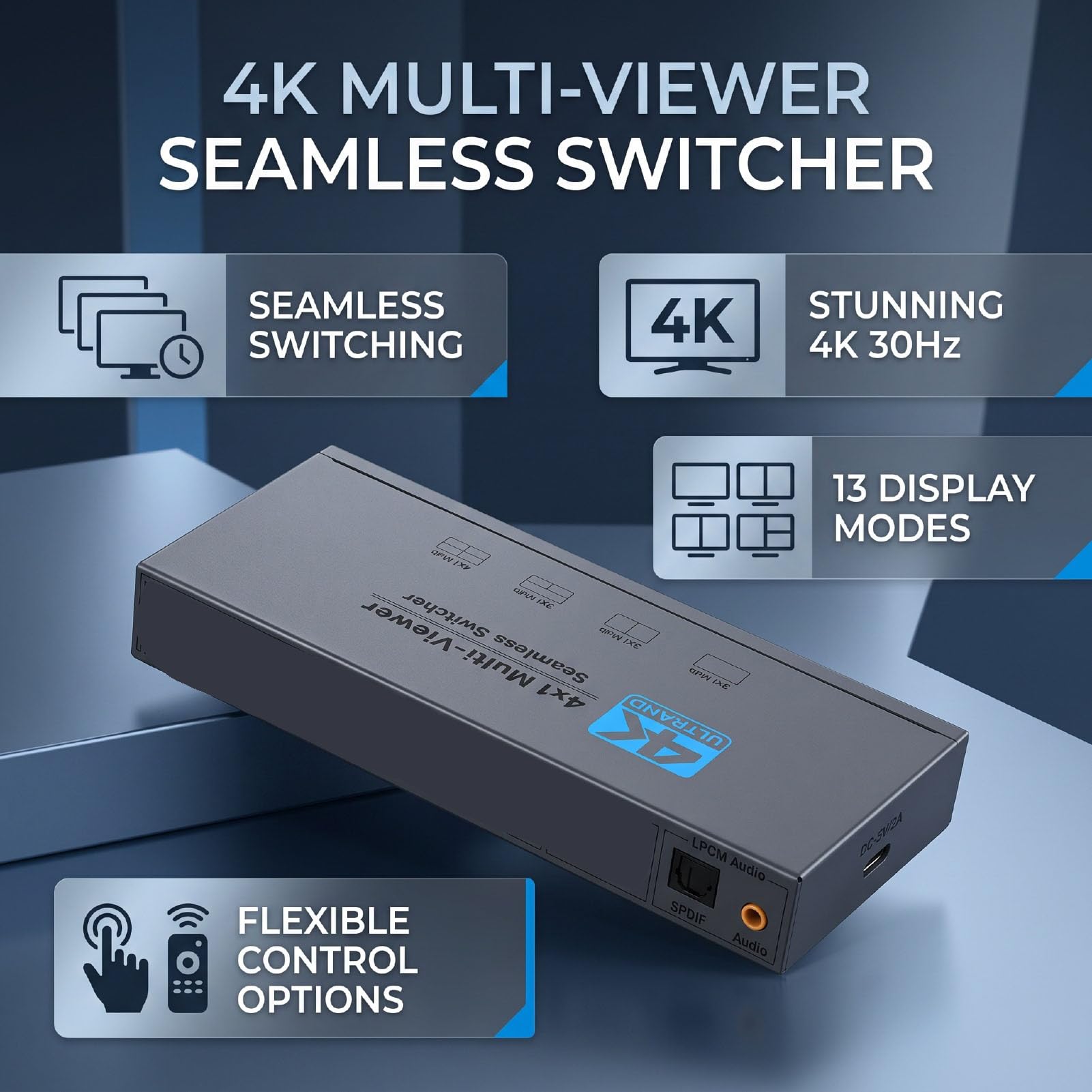 Bewinner 4x1 Multiviewer 4K 30Hz HDMI Bezszwowy do Transmisji na żywo