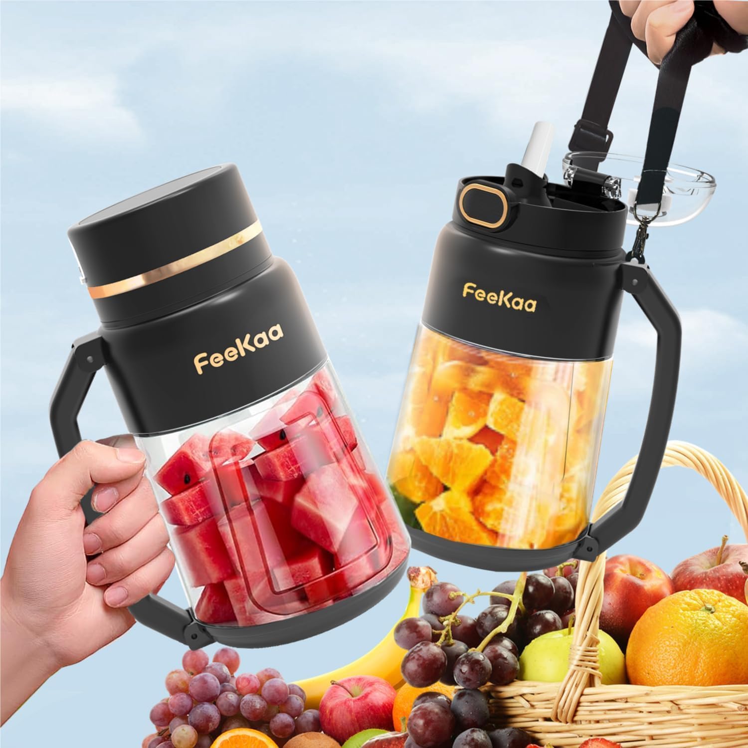 Portable Blender,Personal Blender With USB Rechargeable Mini Fruit Juice Mixer For Smoothies Shakes 380ml Blue
