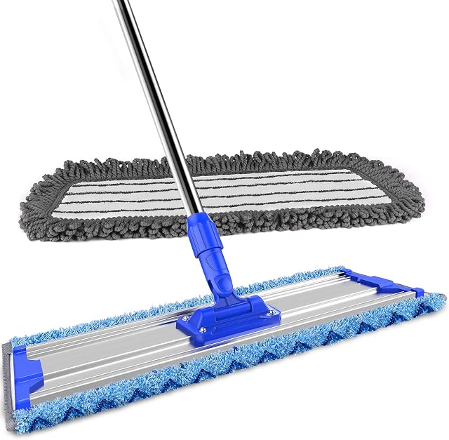 MR.SIGA 18" Professional Microfiber Mop for Floor Cleaning, Stainless Steel Telescopic Handle, includes 2 Washable Premium Microfiber Mop Pads, 1 Scrub Cloth and 1 Dust Cloth