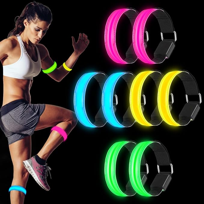 8 Stück LED Leuchtarmbänder - Reflektierende Armbänder Für Partys & Sport