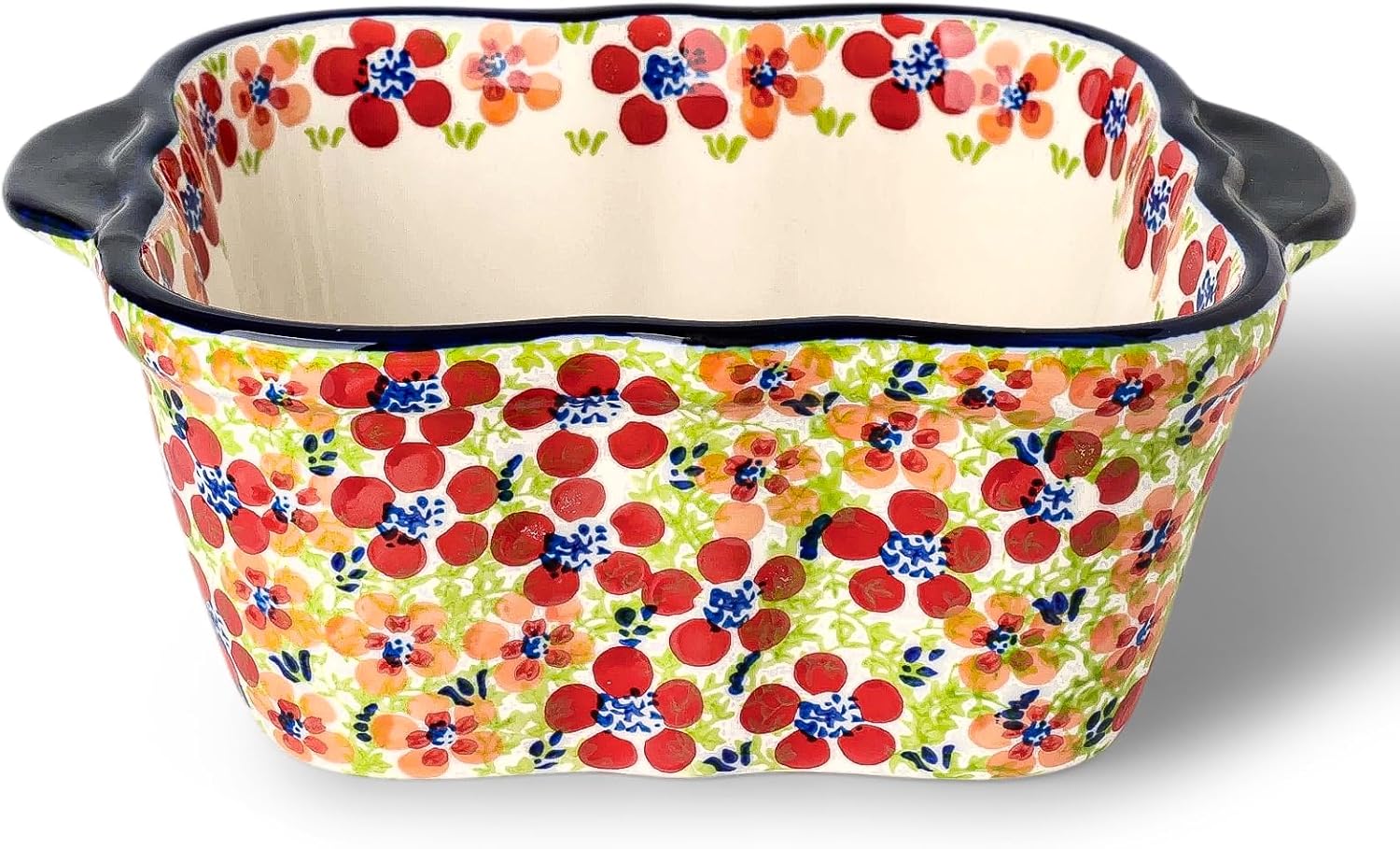 Hand-Painted Ceramic Baking Dish, Large 2Qt 8x8 Oven Safe, Polish Garden