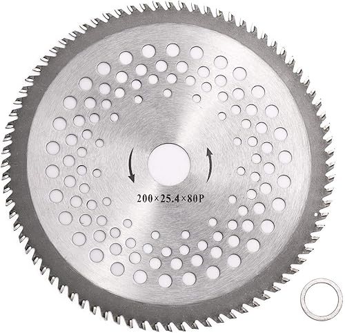Miniatura 3 de Cuchilla de punta de carburo 80T de 8 pulgadas con adaptador de arandela, cortador de cepillo, cortador de malezas