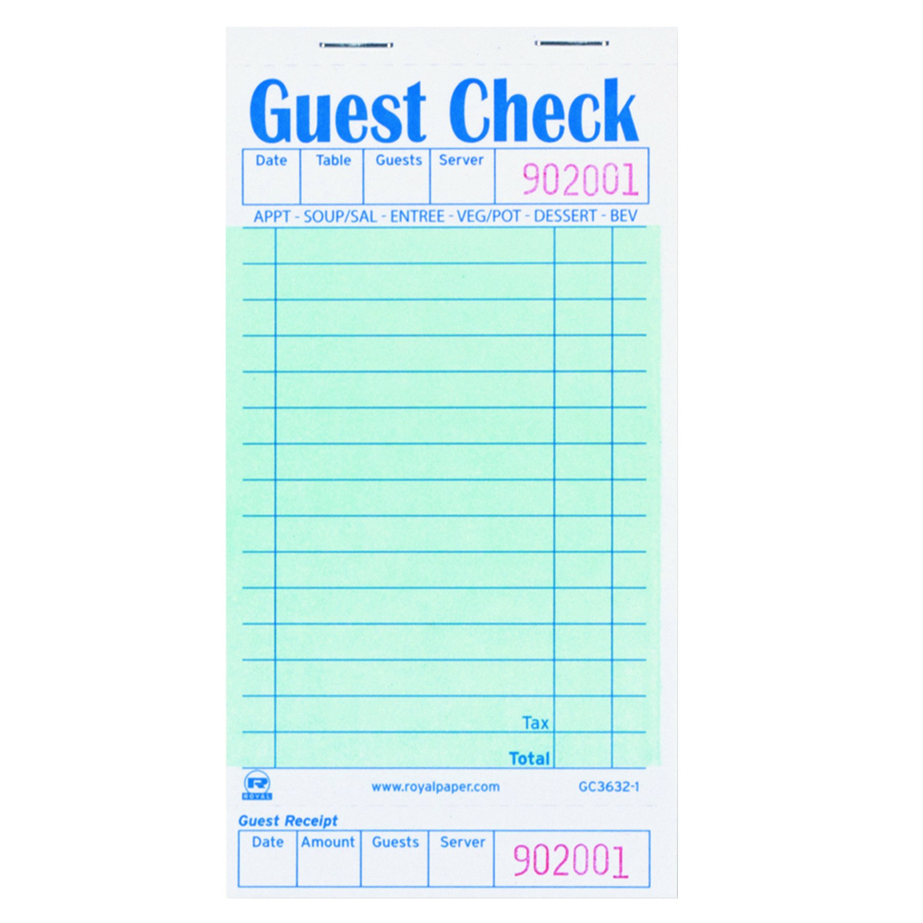 Royal GC36321 Guest Check Book, 3 1/2 x 6 7/10, 50 per Book (Case of 50 Books)