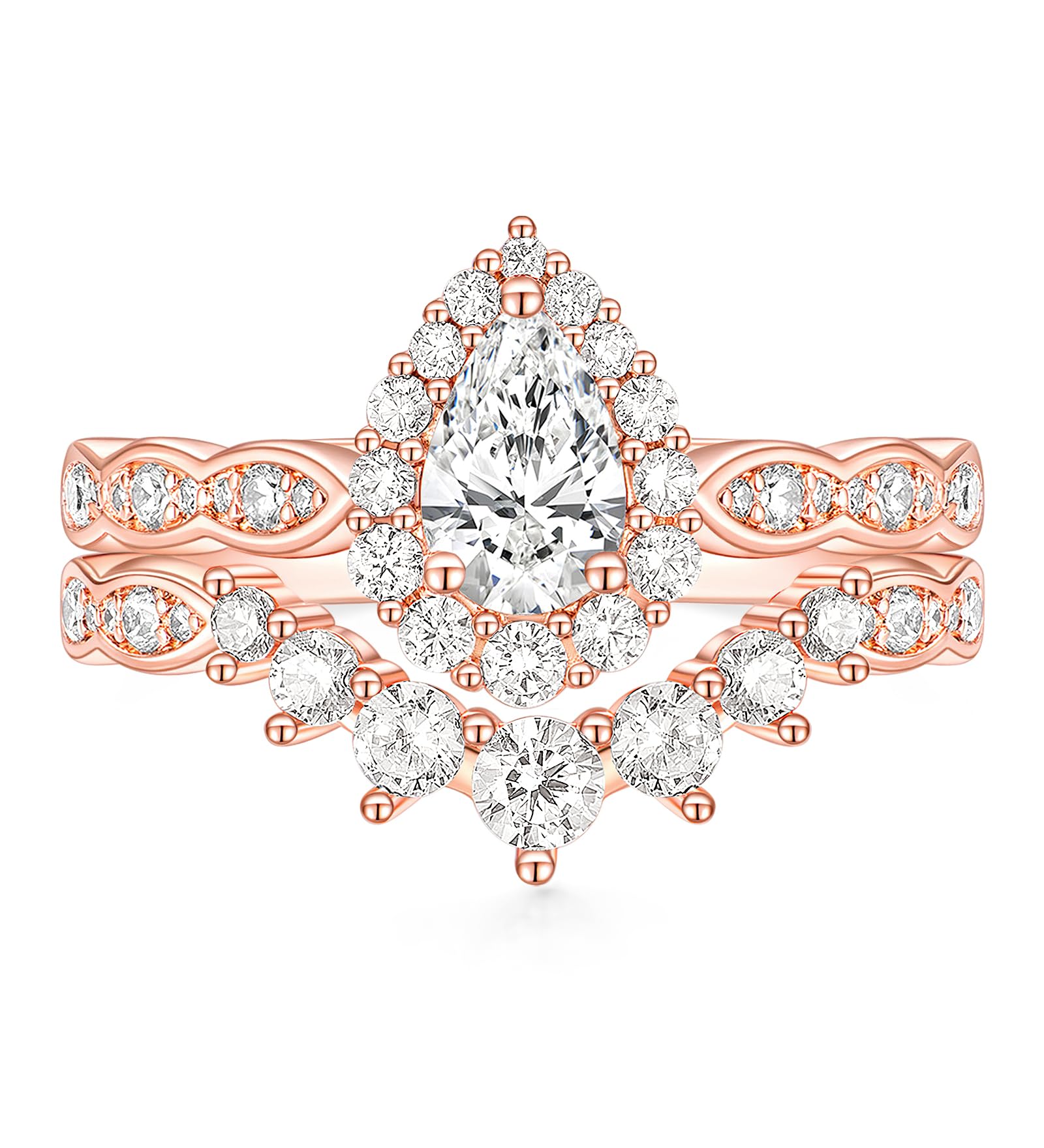 TIGRADE 1CT Teardrop Bridal Ring Sets Halo Vintage Pear Cubic Zirconia Wedding Band CZ Engagement Promise Ring for Women Size 3-12.5