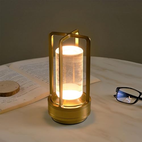Lumisom - Lámpara de cristal Lumisom, lámpara de mesa inalámbrica recargable, control táctil de 3 colores, atenuación continua para restaurante,