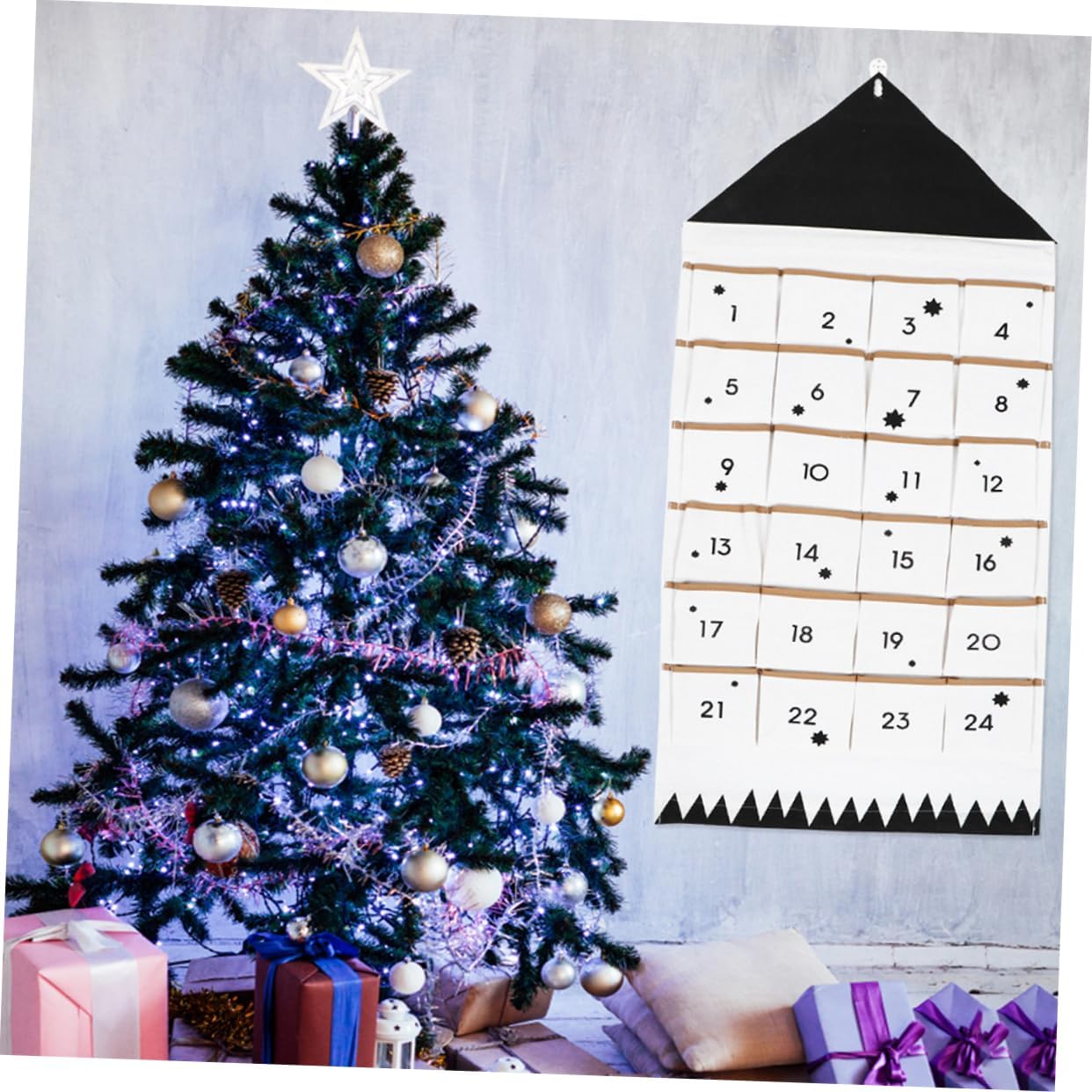 VILLCASE 2pcs Christmas Calendar Multi-pocket Wall-mounted Storage Bag Breathable Organizer for Sundries for Advent Countdown and Holiday Decor