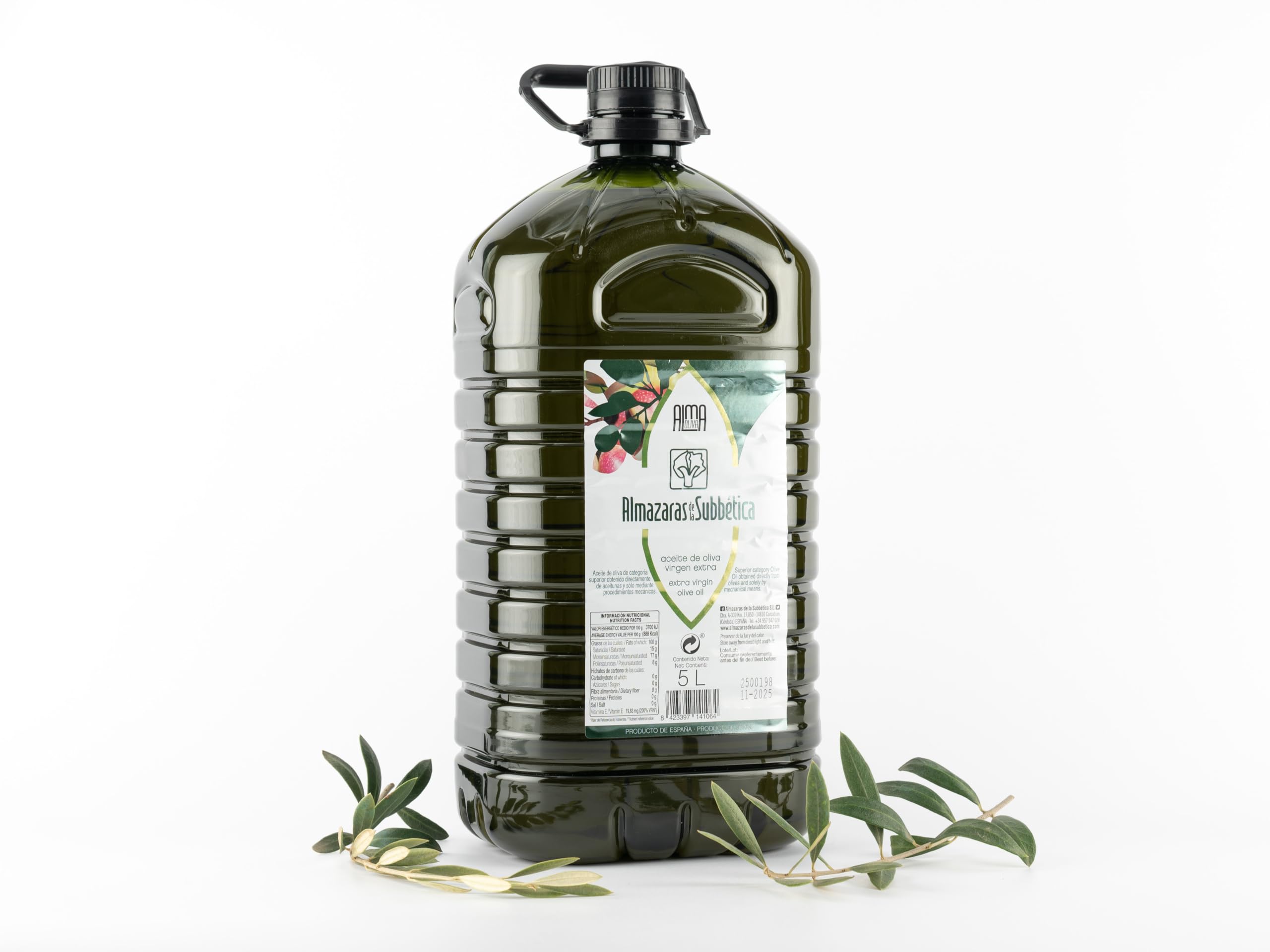 Almazaras de la Subbética - AlmaOliva Gran Selección - Variedades Hojiblanca, Picual y Picuda - Sabor Frutado Medio/Alto - Suave y Versátil - Ideal Cocina Gourmet y Diaria - Pack 3 Garrafas 5 Litros