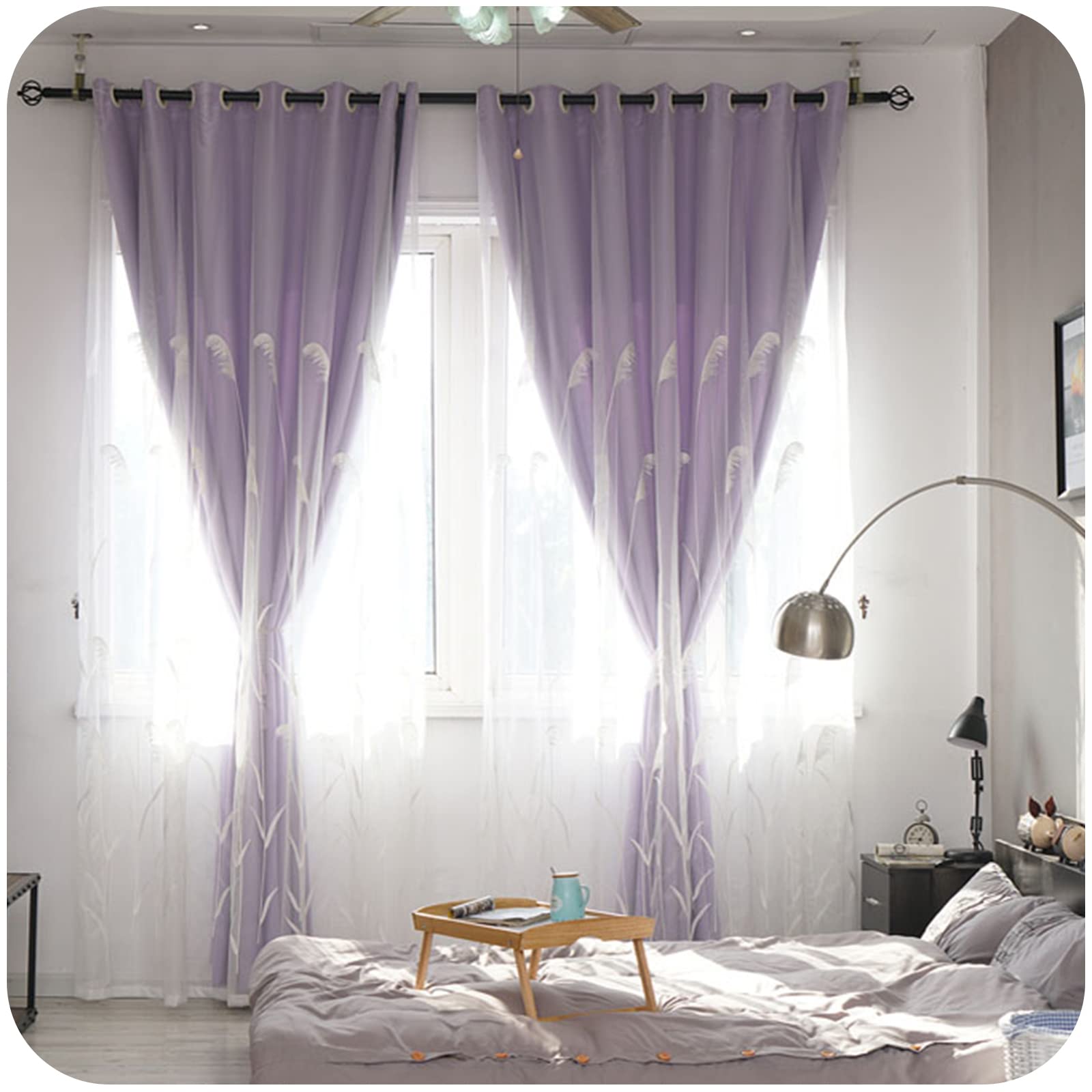 Tenda oscurante a due piani per Ragazze Camera da Letto Salotto,Bianche Doppio Velo ricamo in pizzo Sheer Oscuranti Tenda Della Drappo,con Occhielli,Tenda Termiche Isolante Doppio Strato,1 pcs